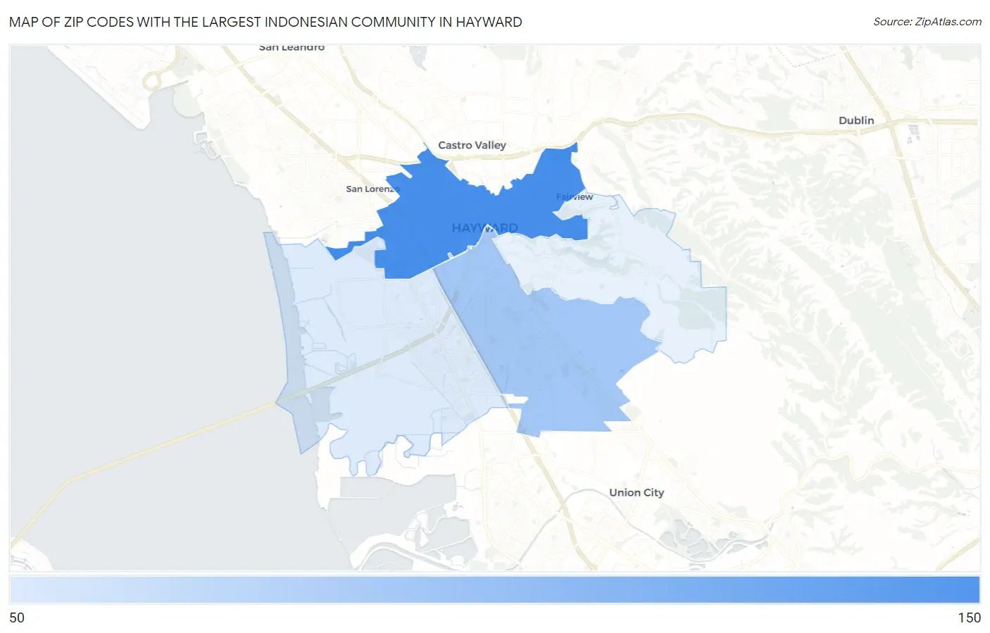 Zip Codes with the Largest Indonesian Community in Hayward Map