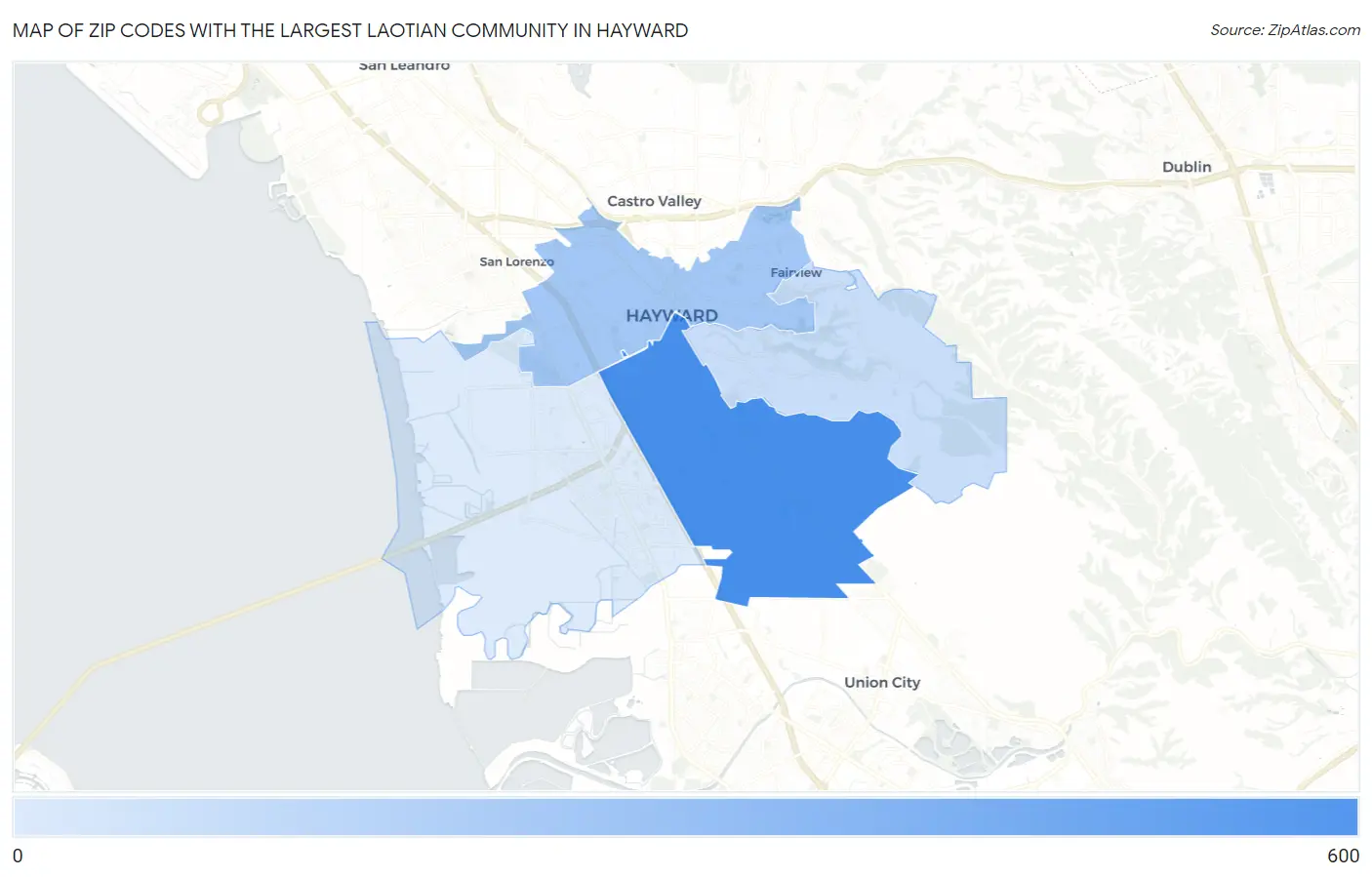 Zip Codes with the Largest Laotian Community in Hayward Map