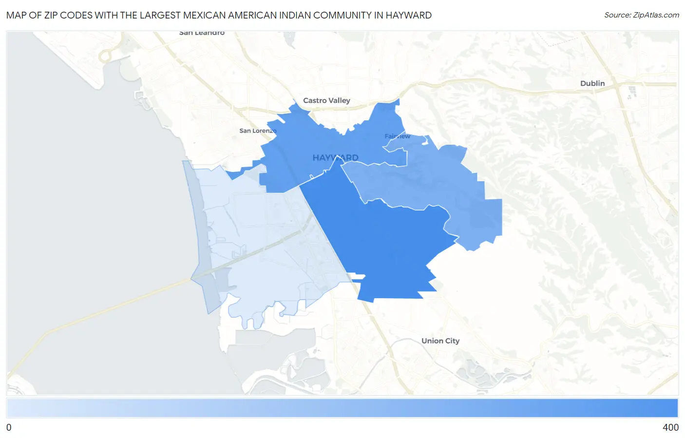 Zip Codes with the Largest Mexican American Indian Community in Hayward Map