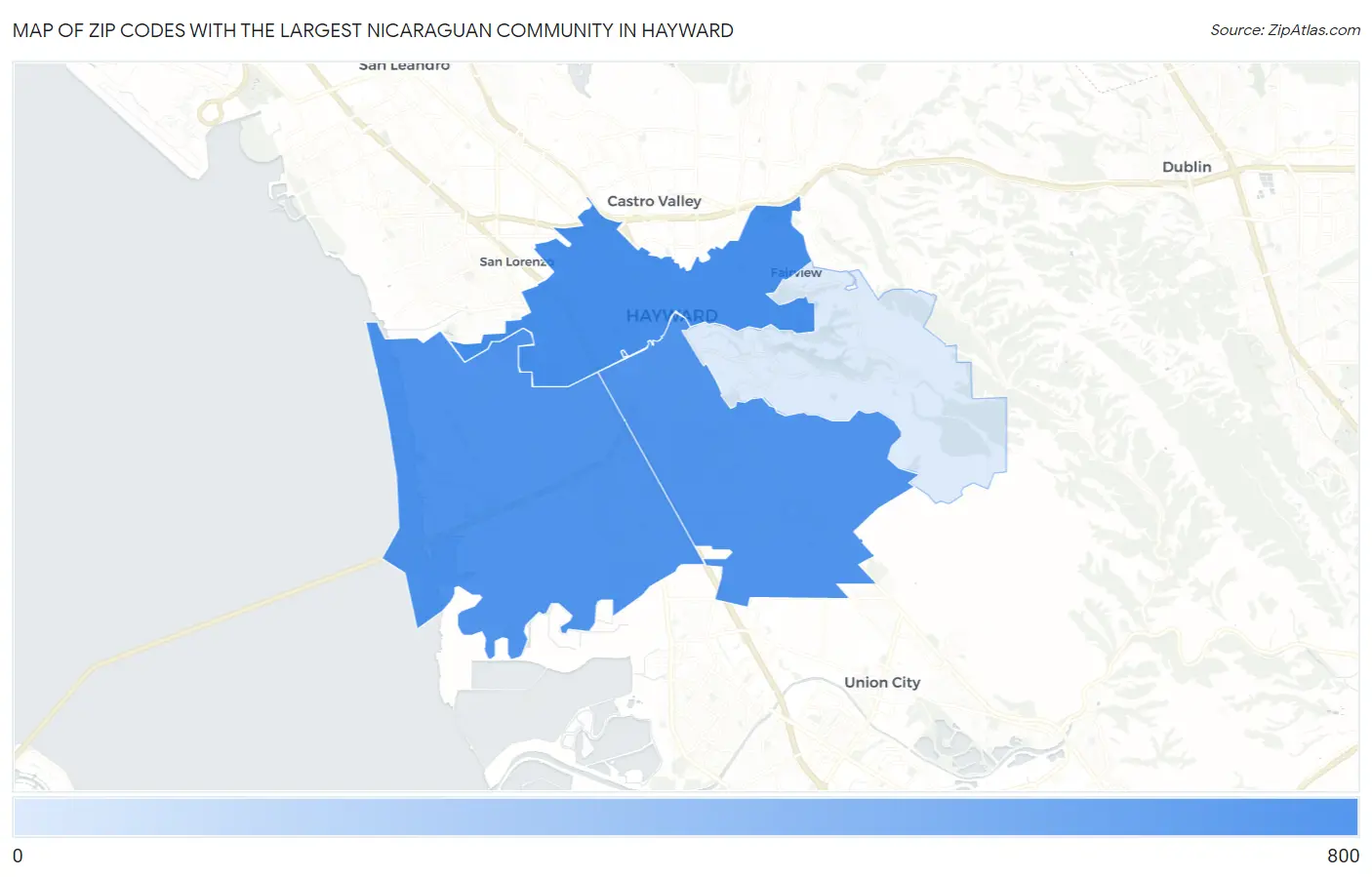 Zip Codes with the Largest Nicaraguan Community in Hayward Map