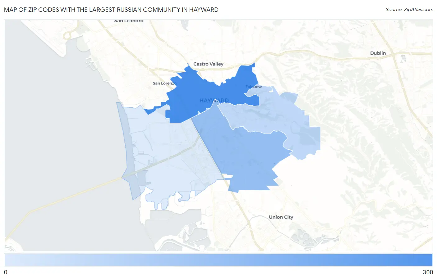 Zip Codes with the Largest Russian Community in Hayward Map