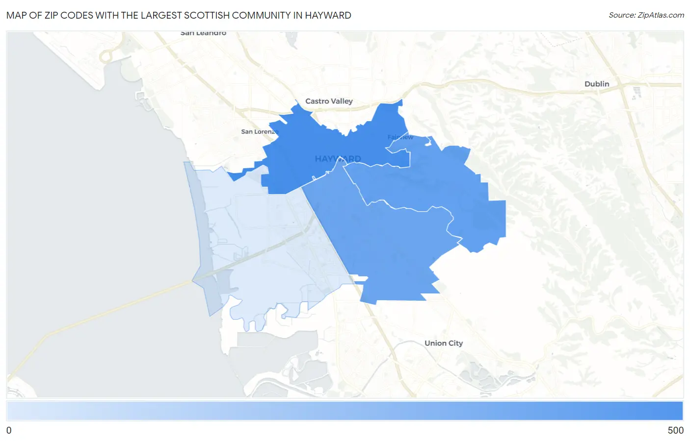Zip Codes with the Largest Scottish Community in Hayward Map