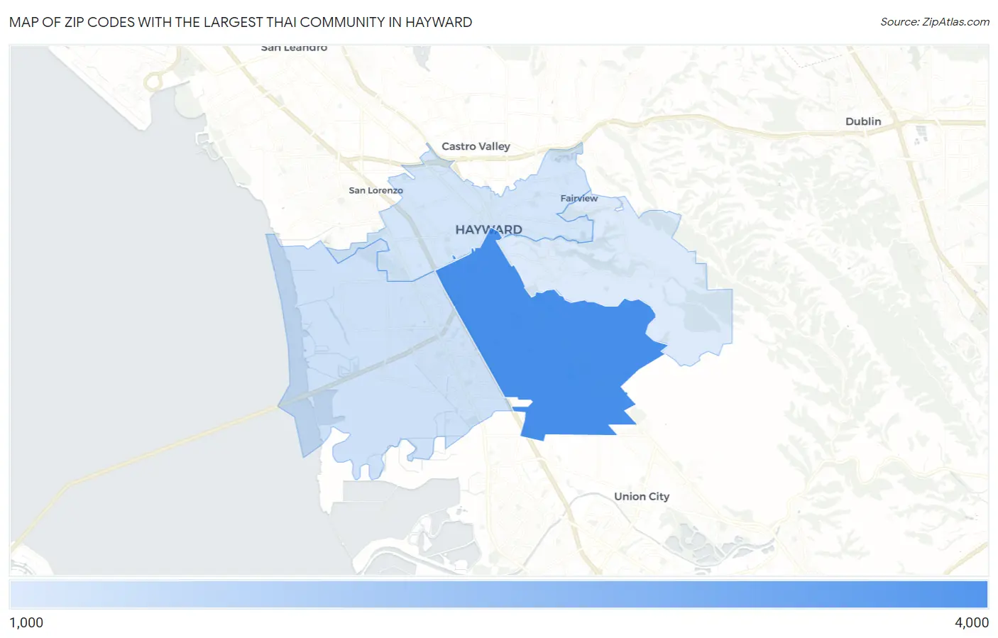Zip Codes with the Largest Thai Community in Hayward Map