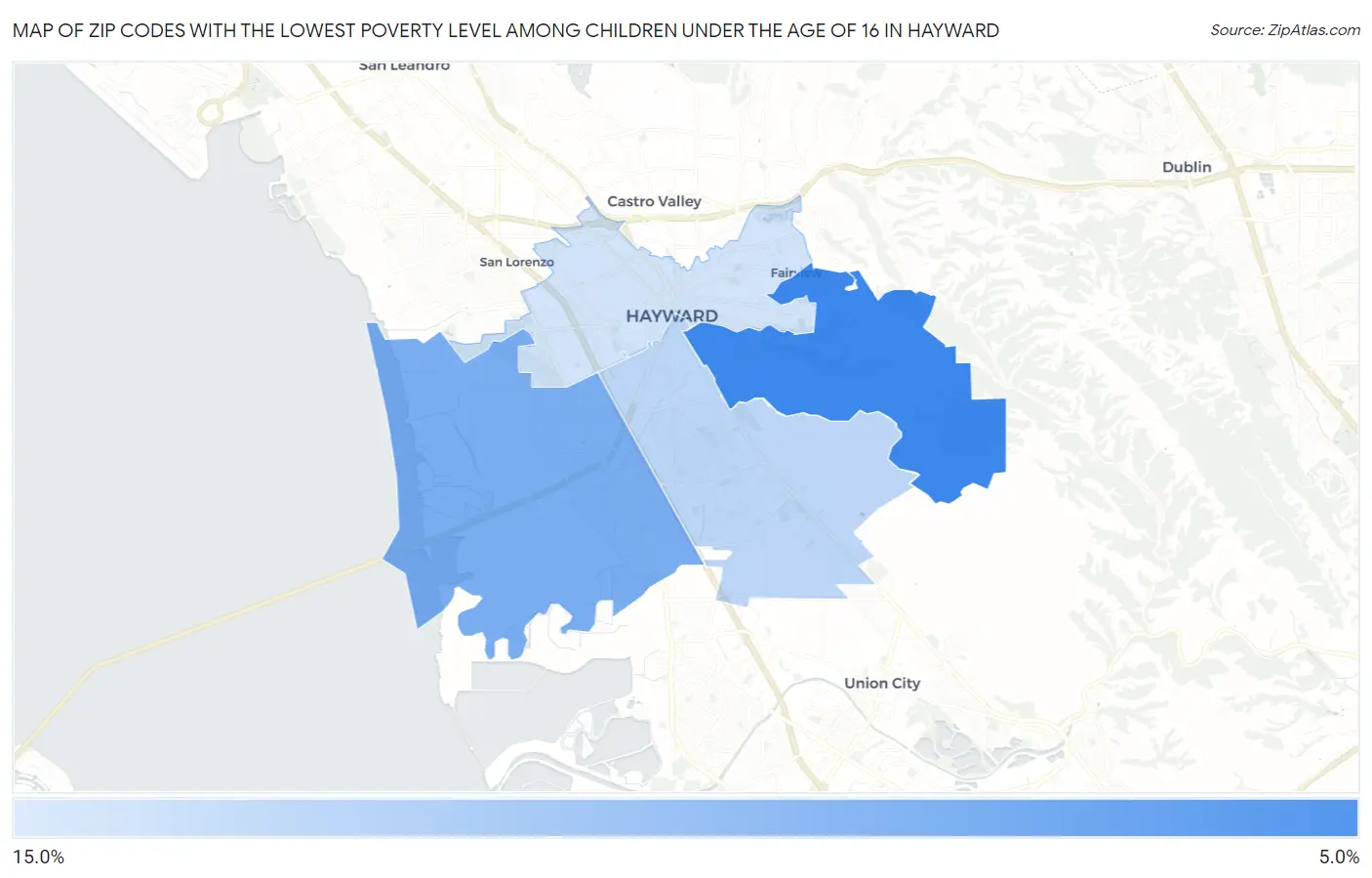 Zip Codes with the Lowest Poverty Level Among Children Under the Age of 16 in Hayward Map