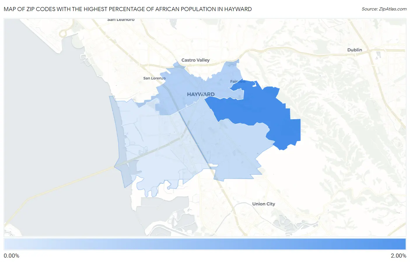 Zip Codes with the Highest Percentage of African Population in Hayward Map
