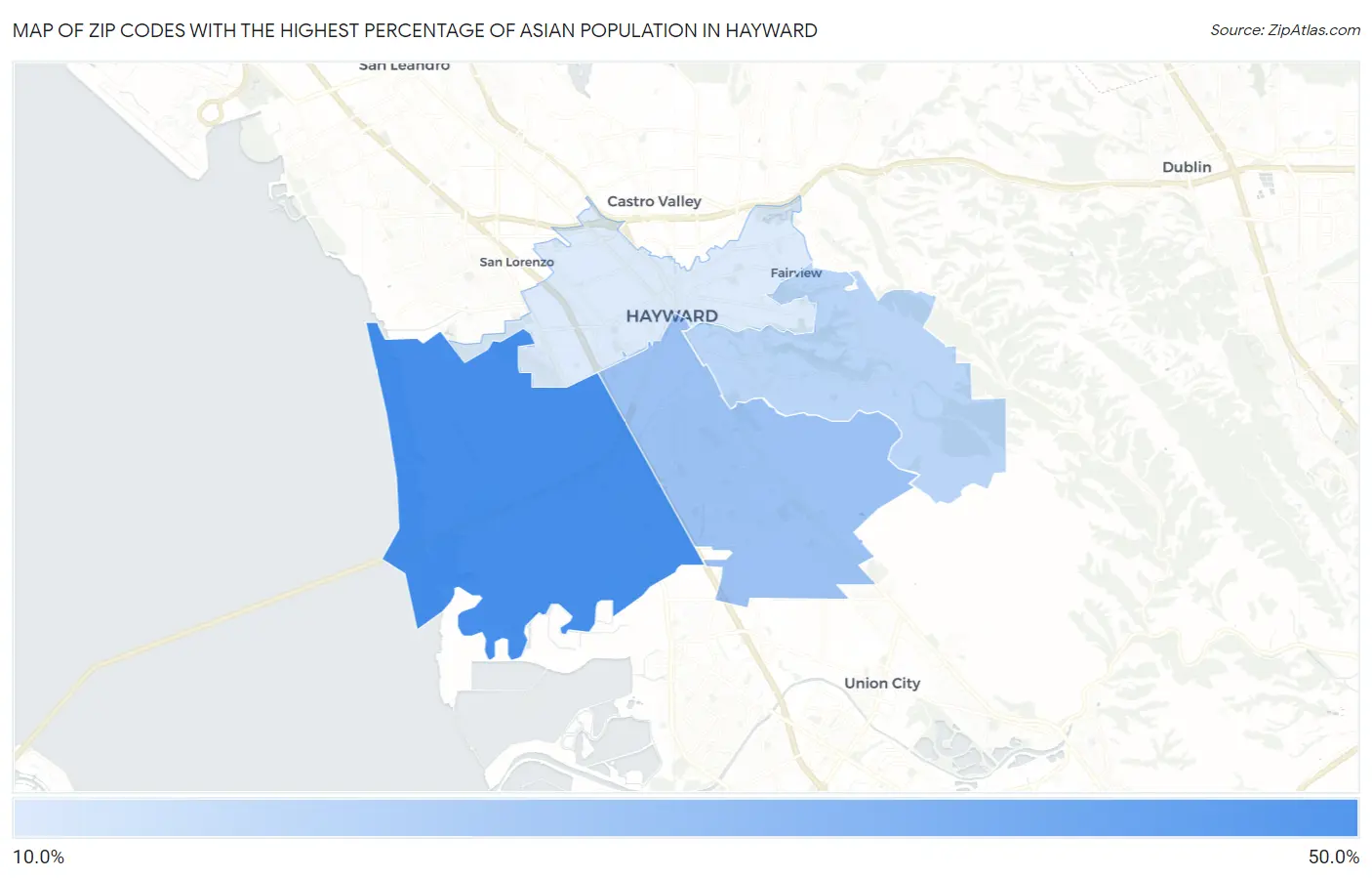 Zip Codes with the Highest Percentage of Asian Population in Hayward Map