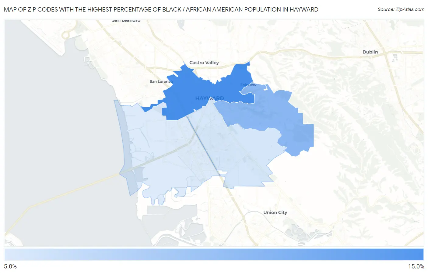 Zip Codes with the Highest Percentage of Black / African American Population in Hayward Map