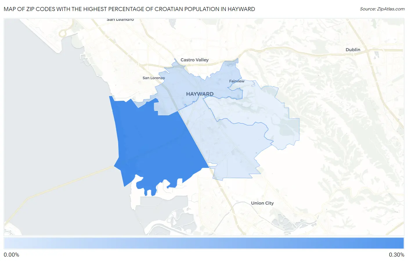 Zip Codes with the Highest Percentage of Croatian Population in Hayward Map