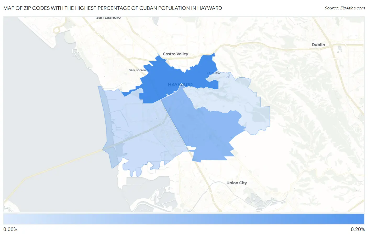 Zip Codes with the Highest Percentage of Cuban Population in Hayward Map