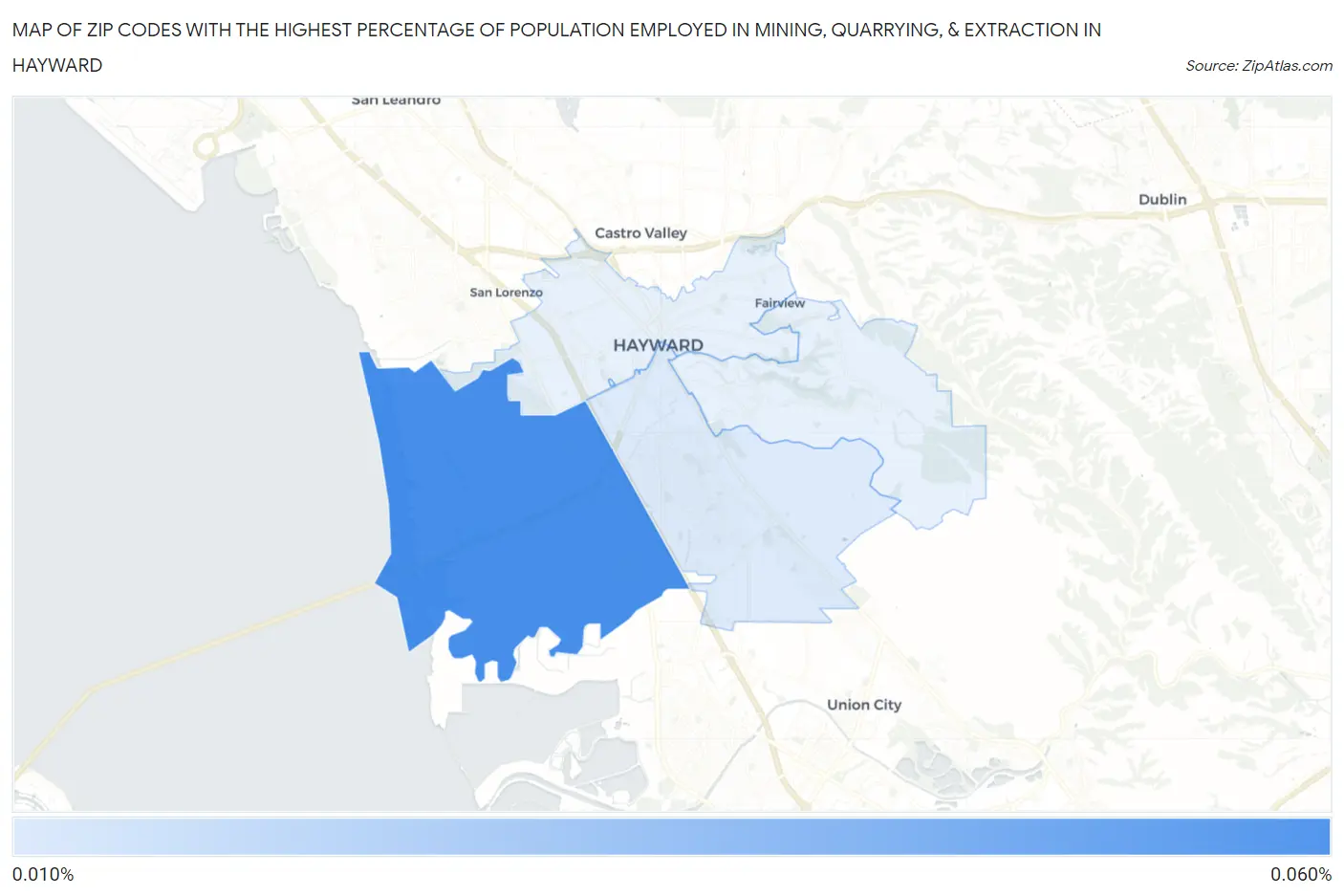 Zip Codes with the Highest Percentage of Population Employed in Mining, Quarrying, & Extraction in Hayward Map