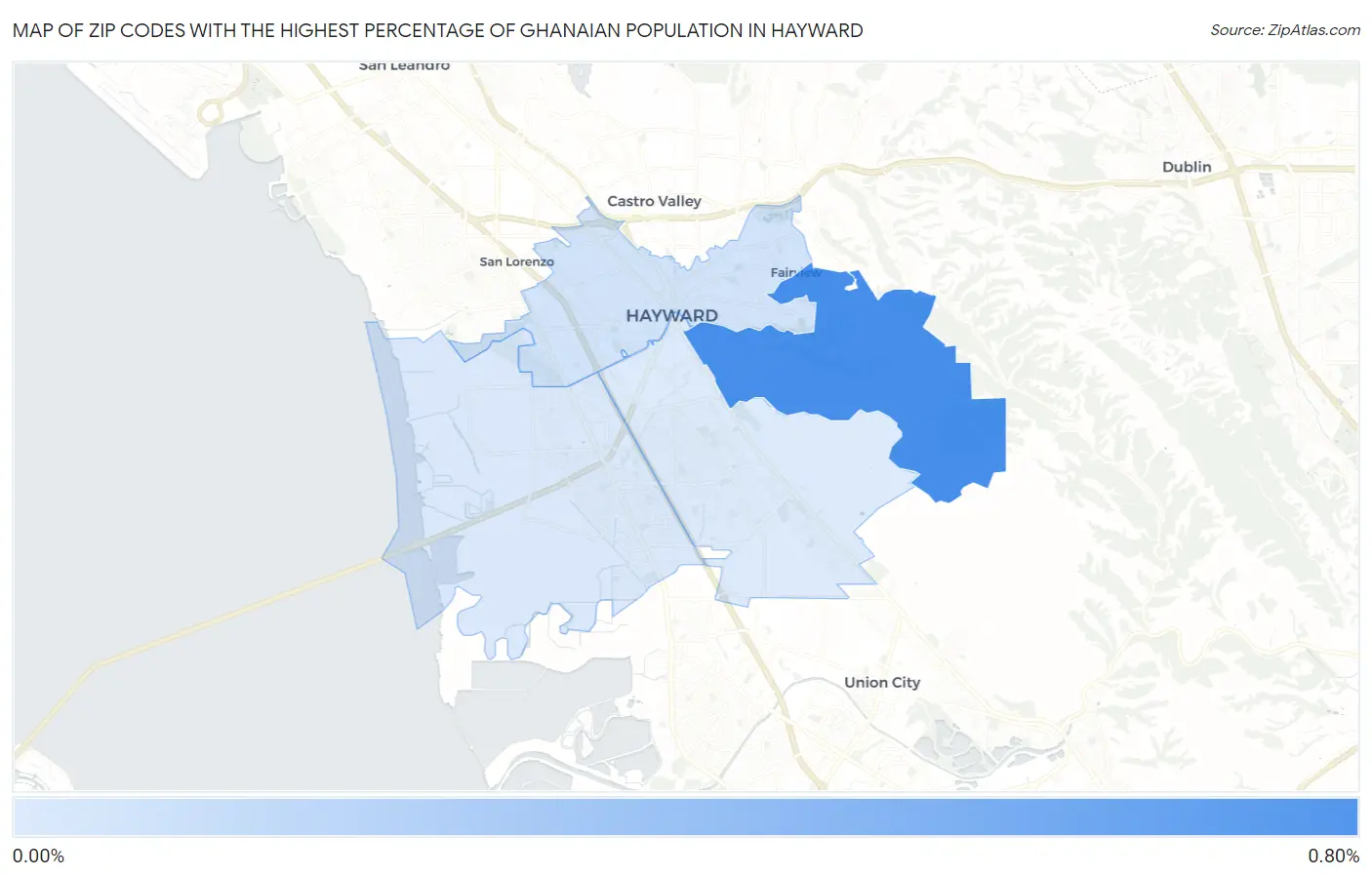 Zip Codes with the Highest Percentage of Ghanaian Population in Hayward Map