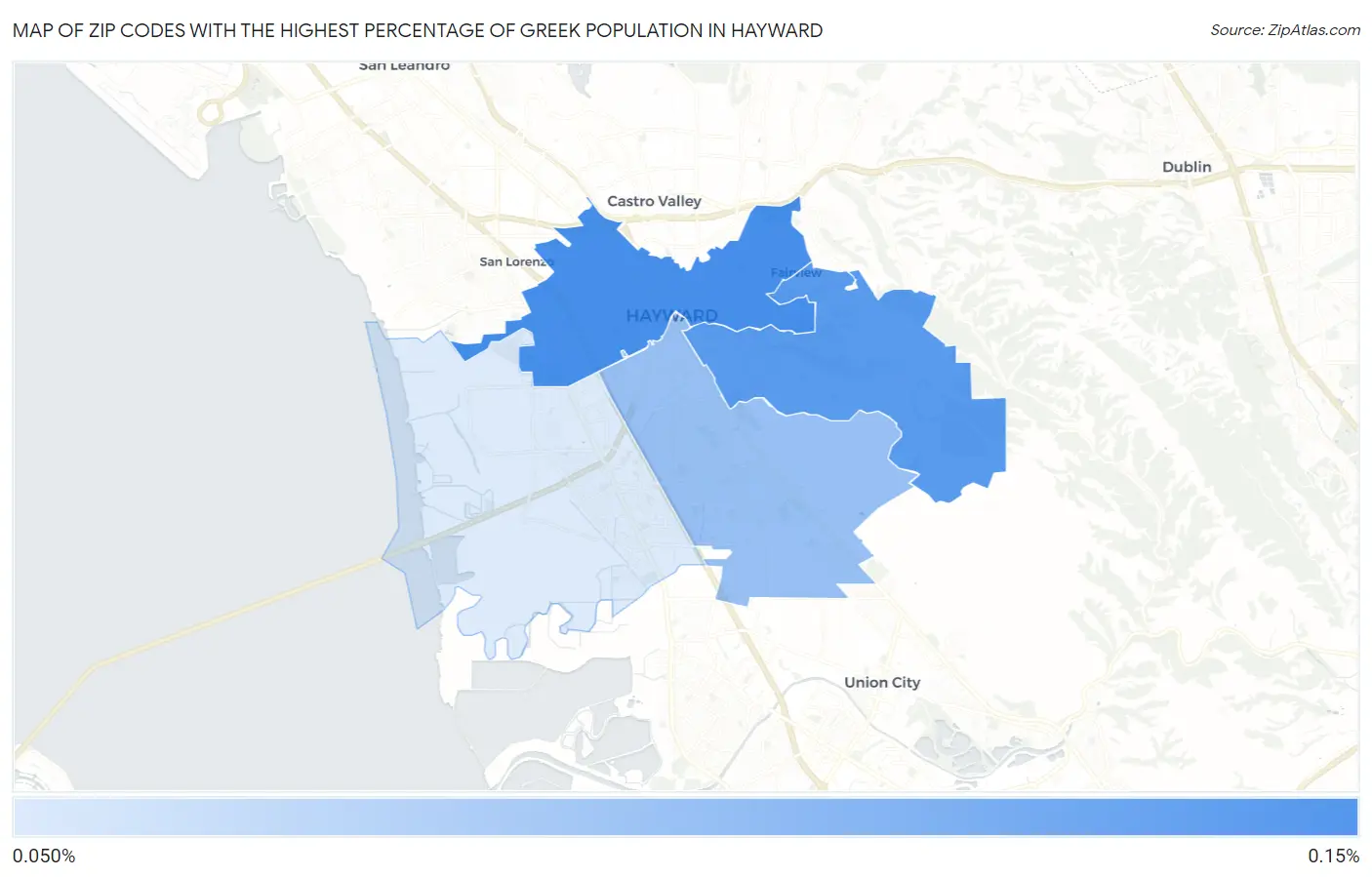 Zip Codes with the Highest Percentage of Greek Population in Hayward Map