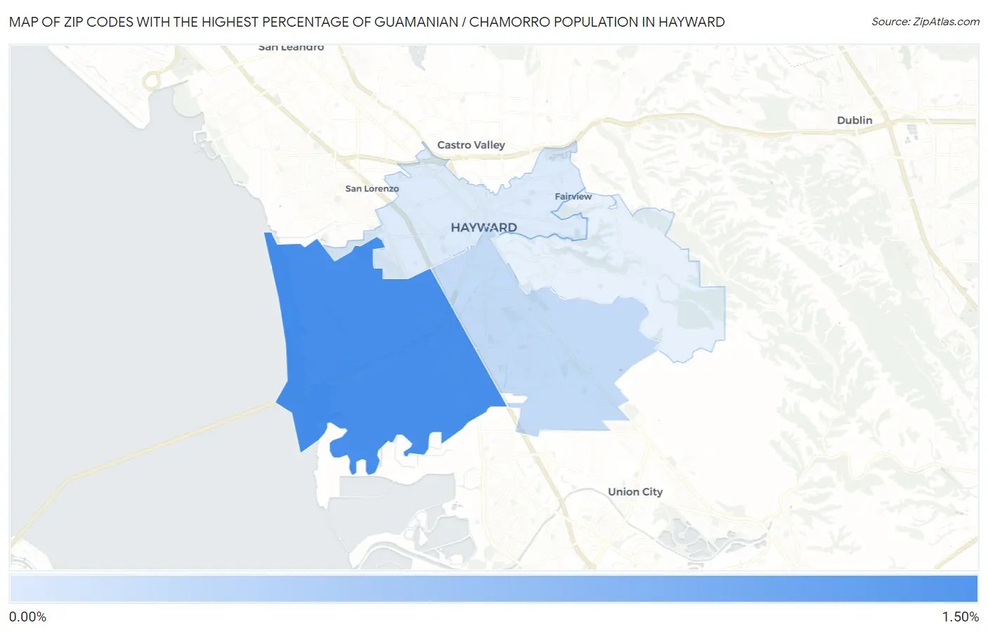 Zip Codes with the Highest Percentage of Guamanian / Chamorro Population in Hayward Map