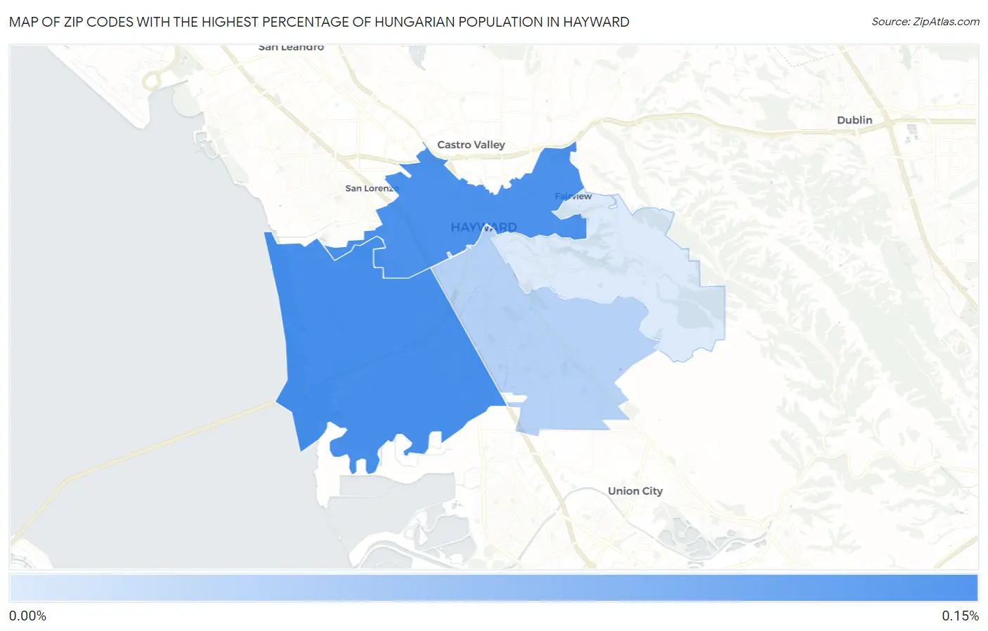 Zip Codes with the Highest Percentage of Hungarian Population in Hayward Map
