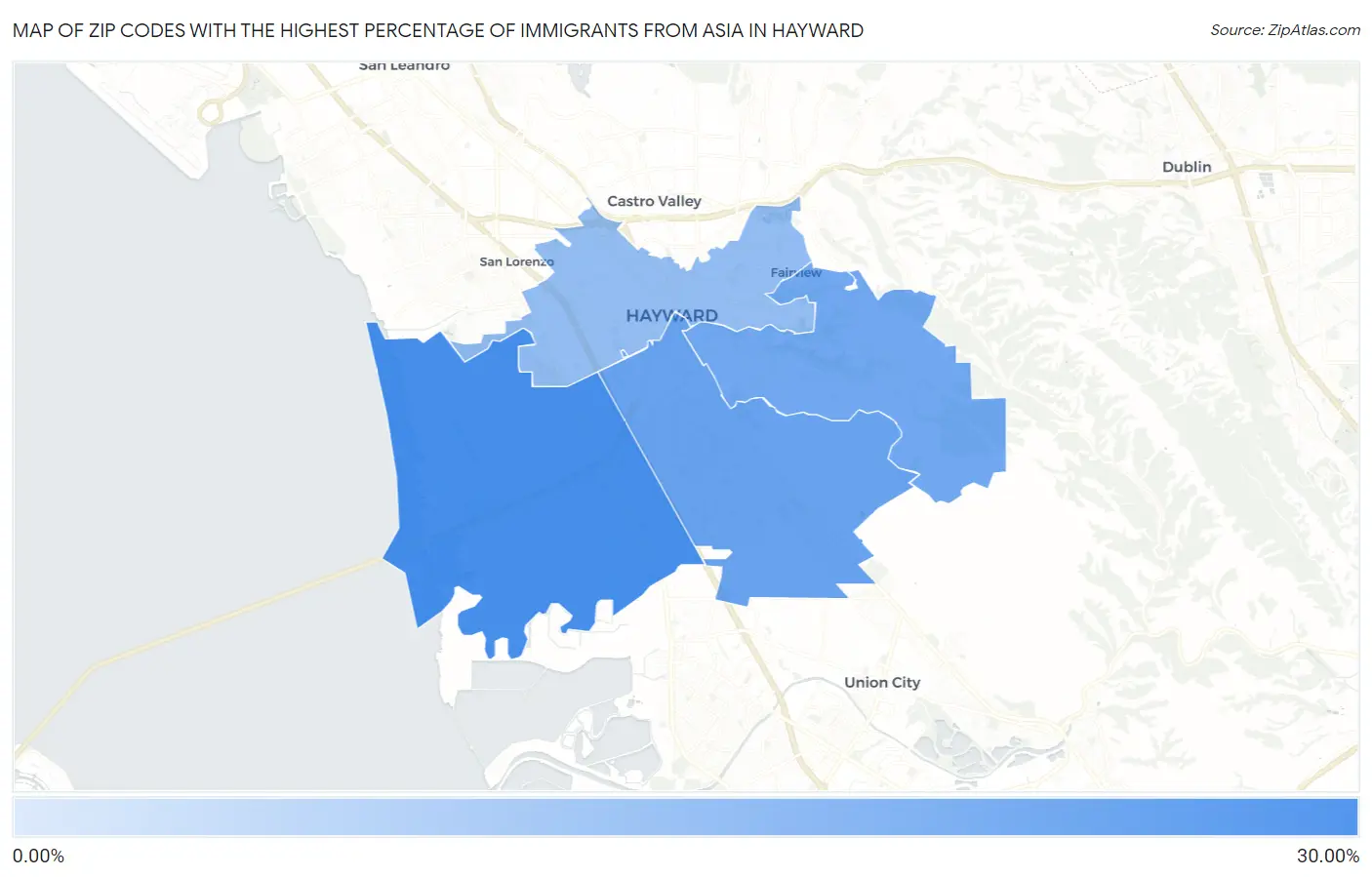 Zip Codes with the Highest Percentage of Immigrants from Asia in Hayward Map