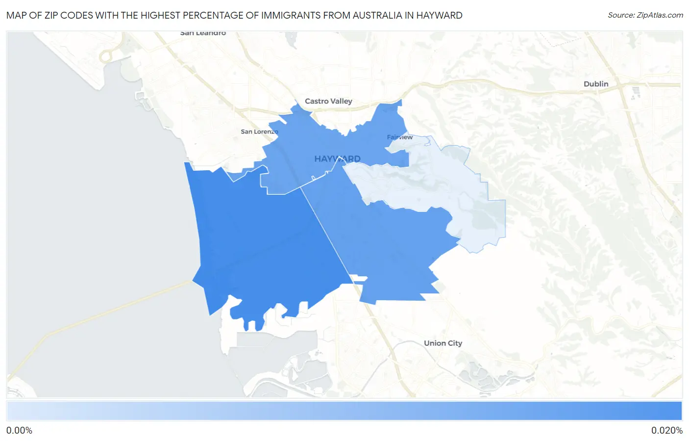 Zip Codes with the Highest Percentage of Immigrants from Australia in Hayward Map
