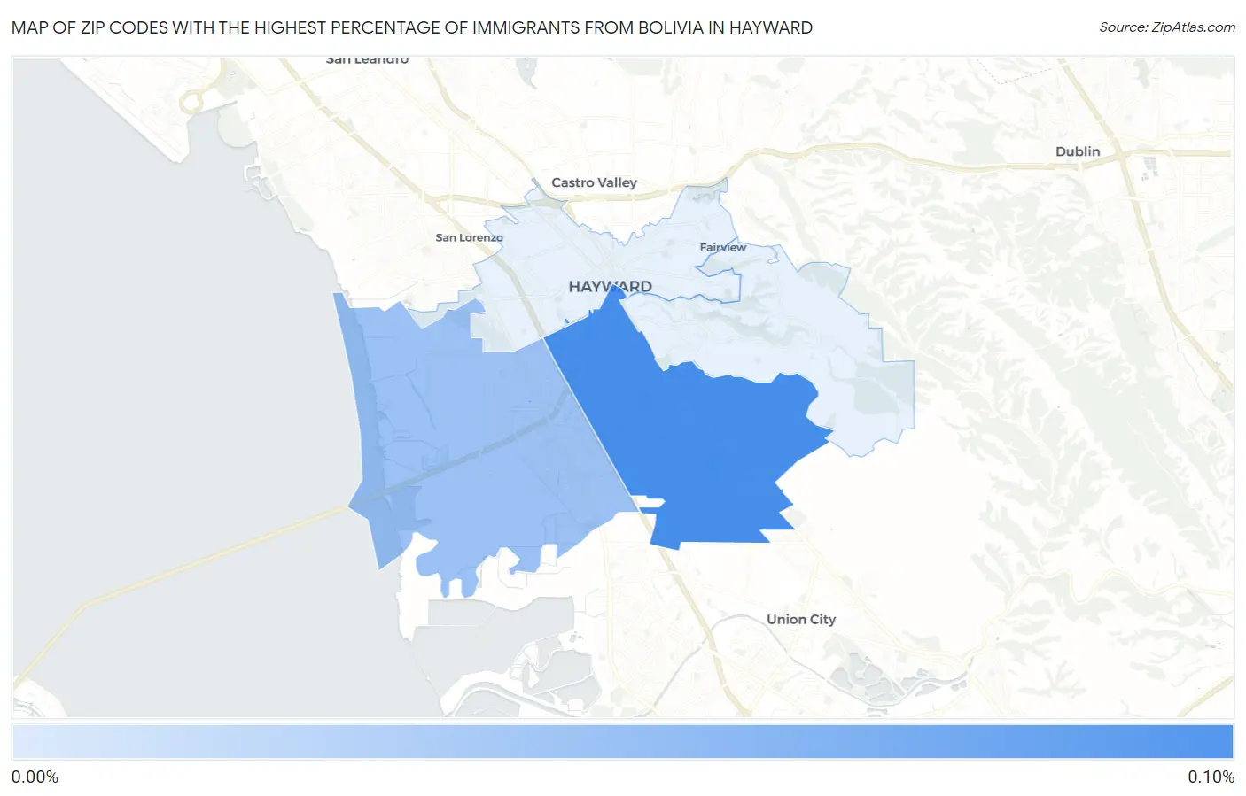 Zip Codes with the Highest Percentage of Immigrants from Bolivia in Hayward Map