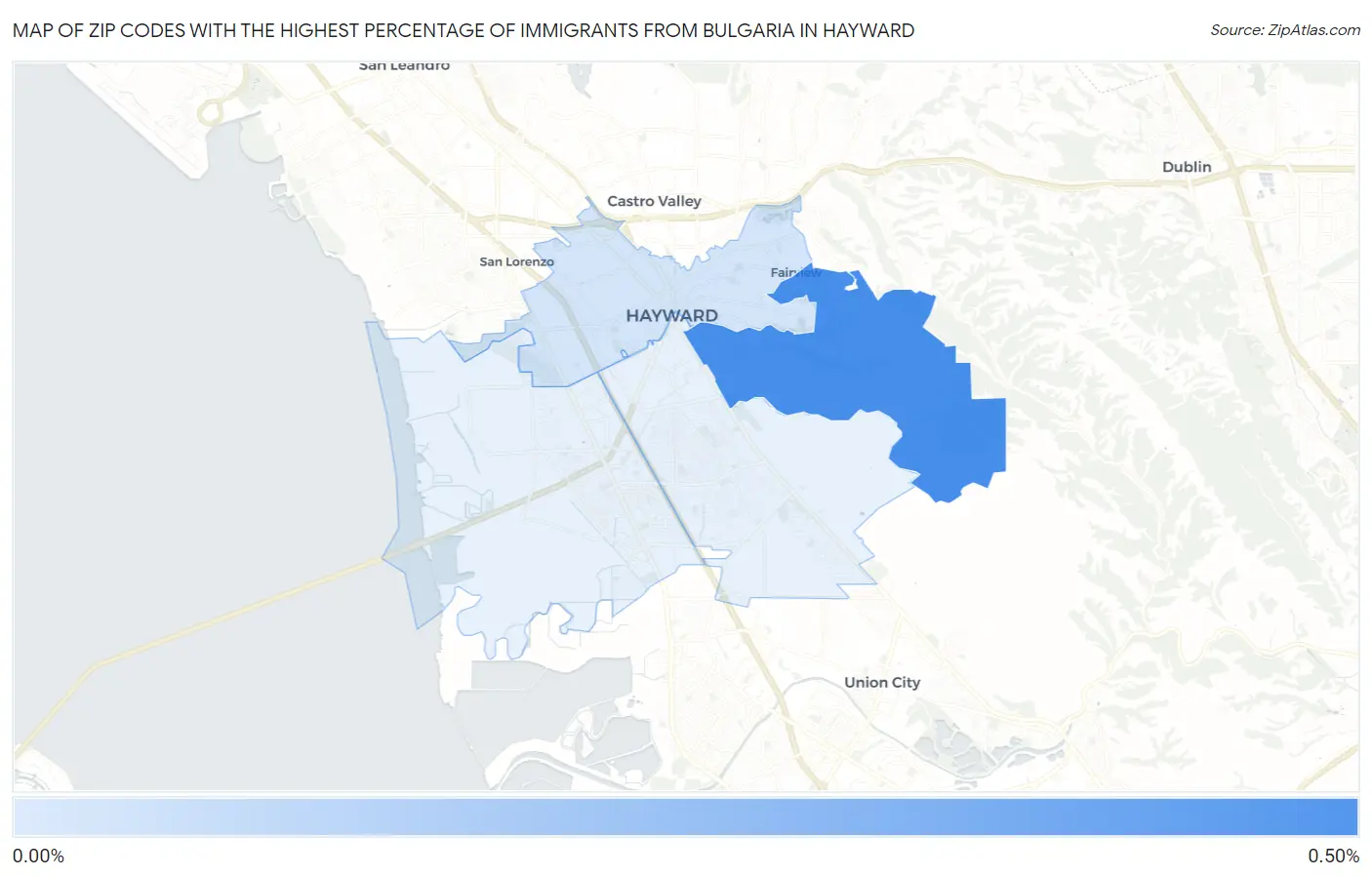 Zip Codes with the Highest Percentage of Immigrants from Bulgaria in Hayward Map
