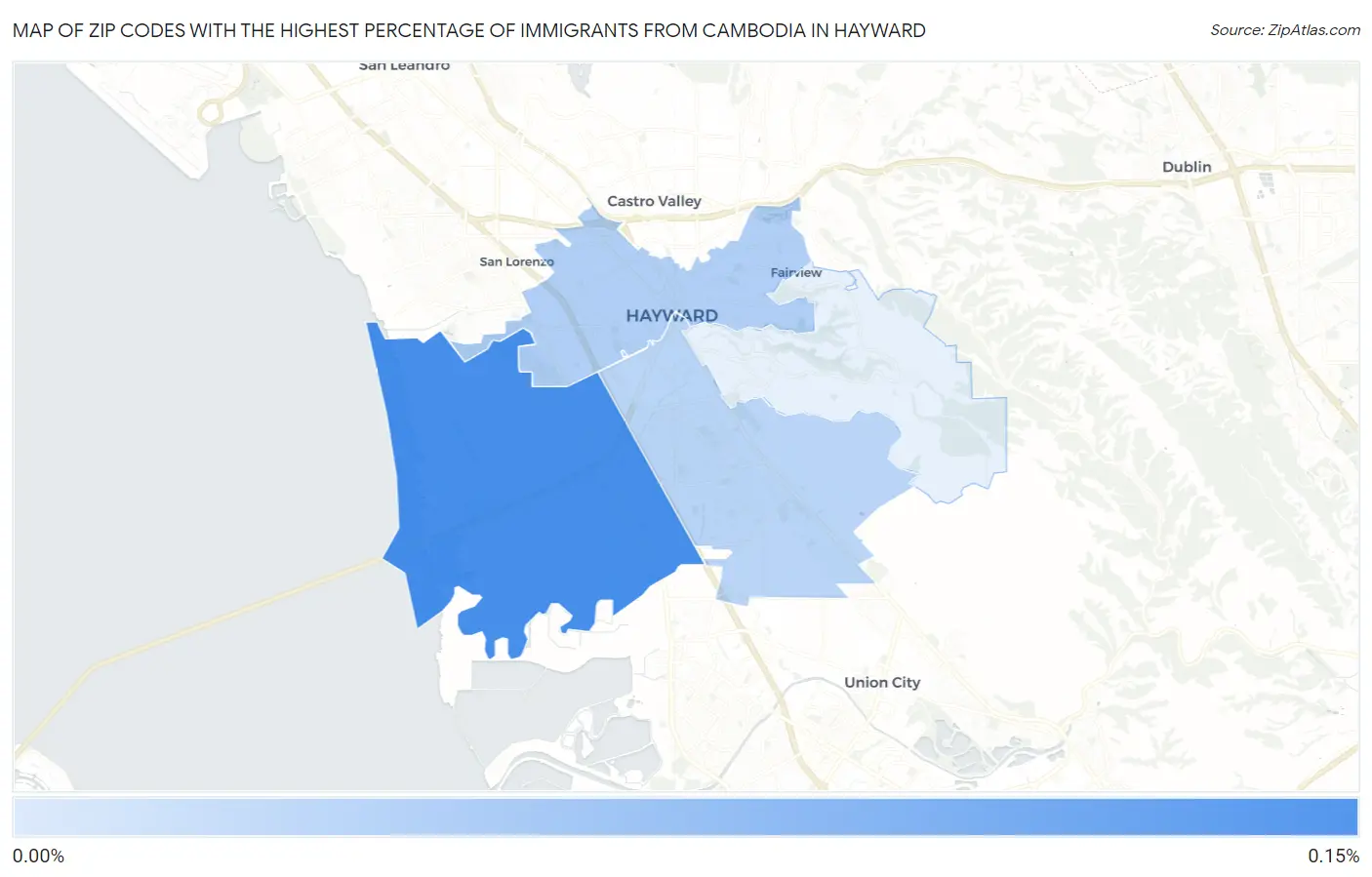 Zip Codes with the Highest Percentage of Immigrants from Cambodia in Hayward Map