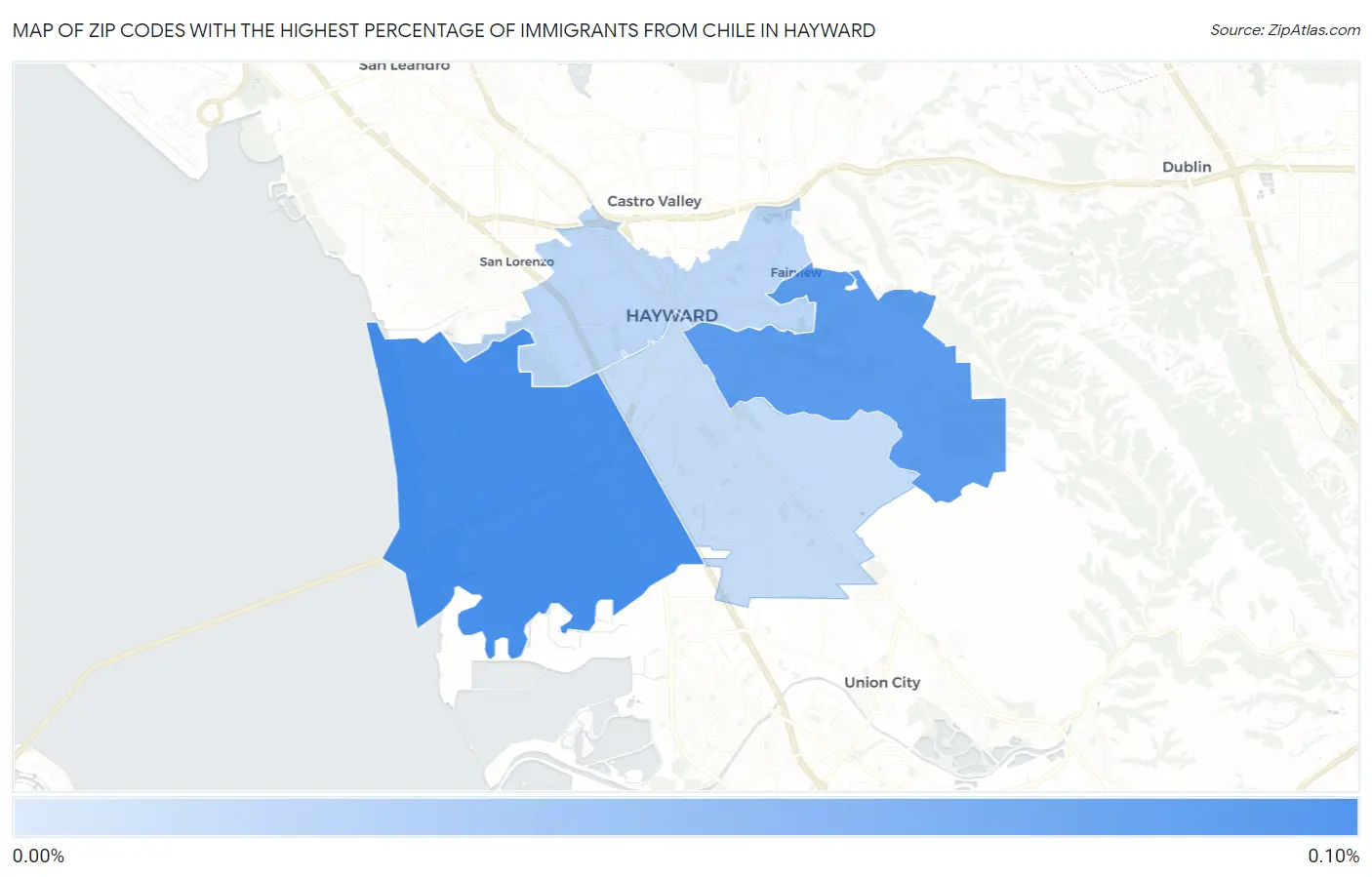 Zip Codes with the Highest Percentage of Immigrants from Chile in Hayward Map