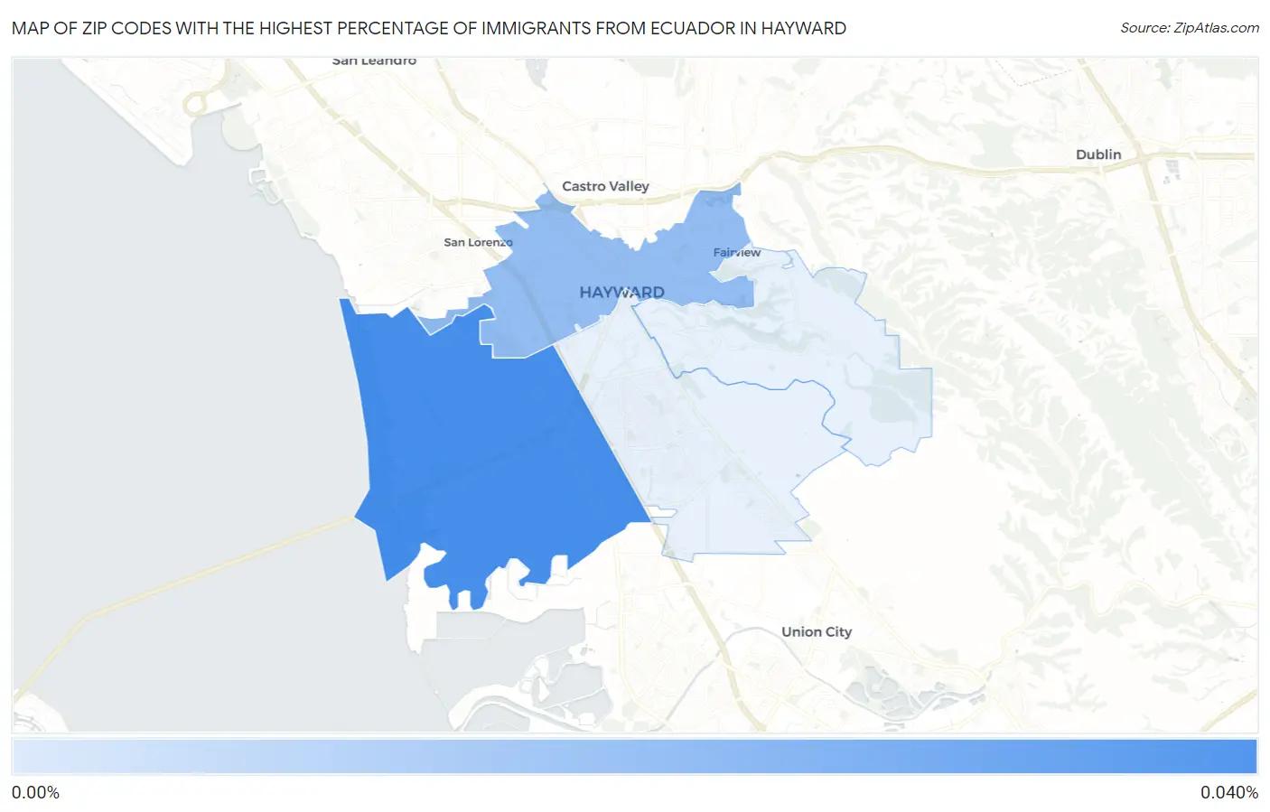 Zip Codes with the Highest Percentage of Immigrants from Ecuador in Hayward Map