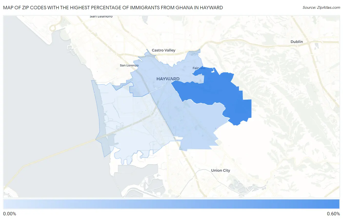 Zip Codes with the Highest Percentage of Immigrants from Ghana in Hayward Map