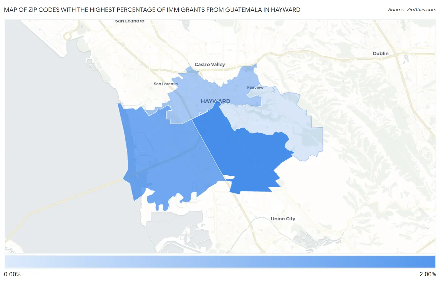 Zip Codes with the Highest Percentage of Immigrants from Guatemala in Hayward Map