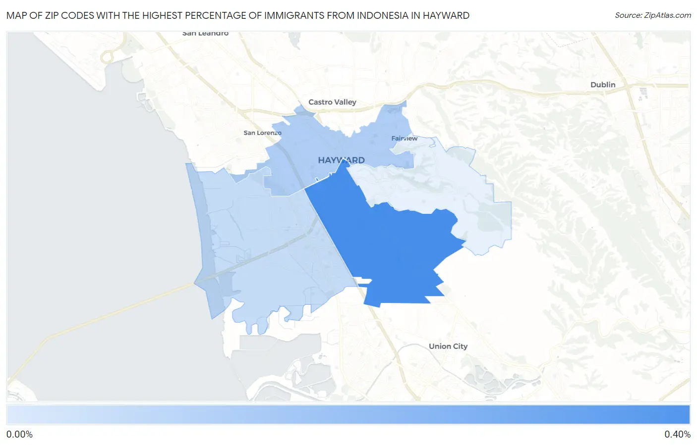 Zip Codes with the Highest Percentage of Immigrants from Indonesia in Hayward Map