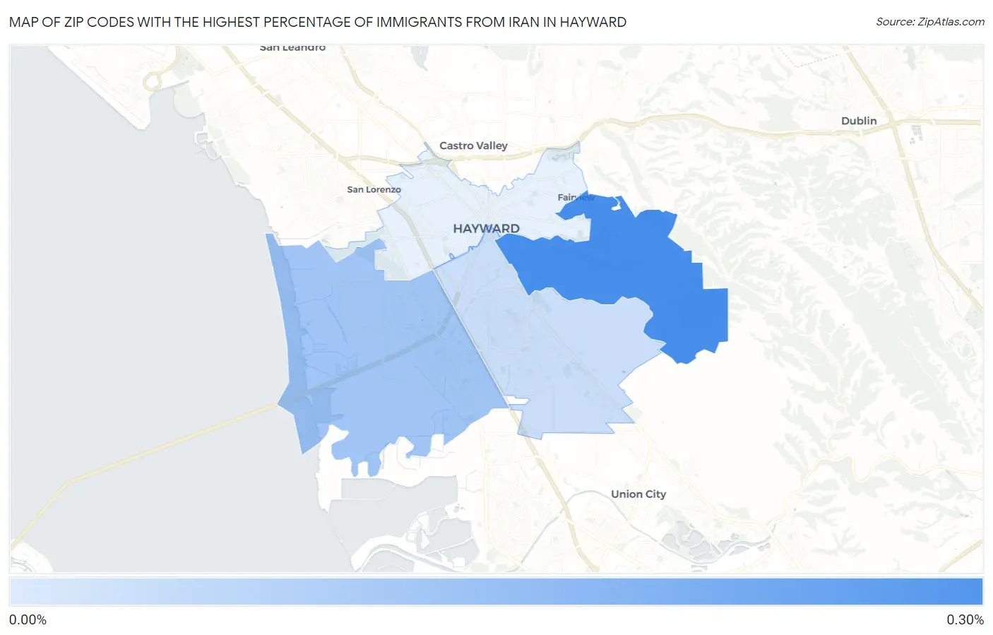 Zip Codes with the Highest Percentage of Immigrants from Iran in Hayward Map