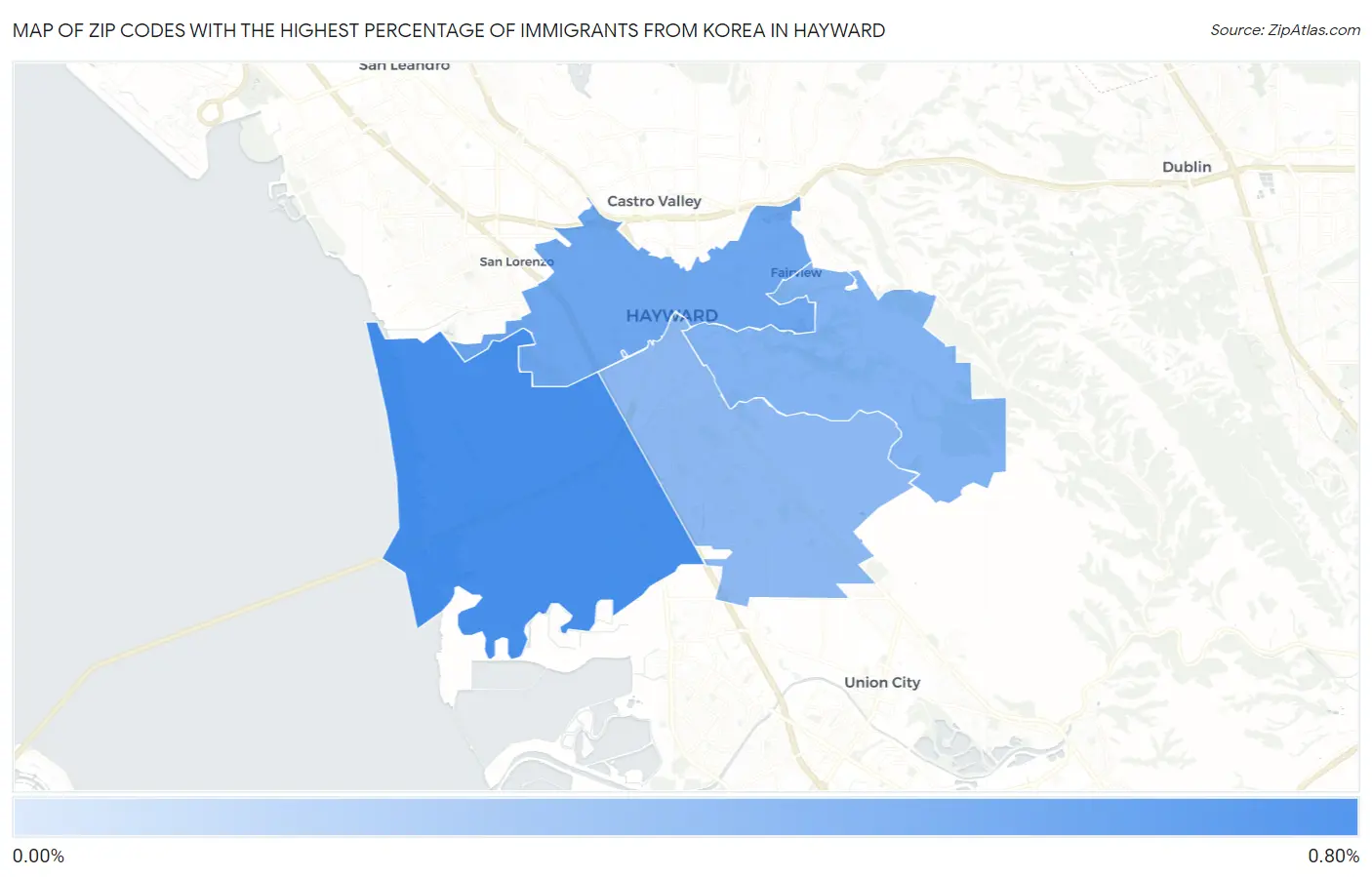 Zip Codes with the Highest Percentage of Immigrants from Korea in Hayward Map