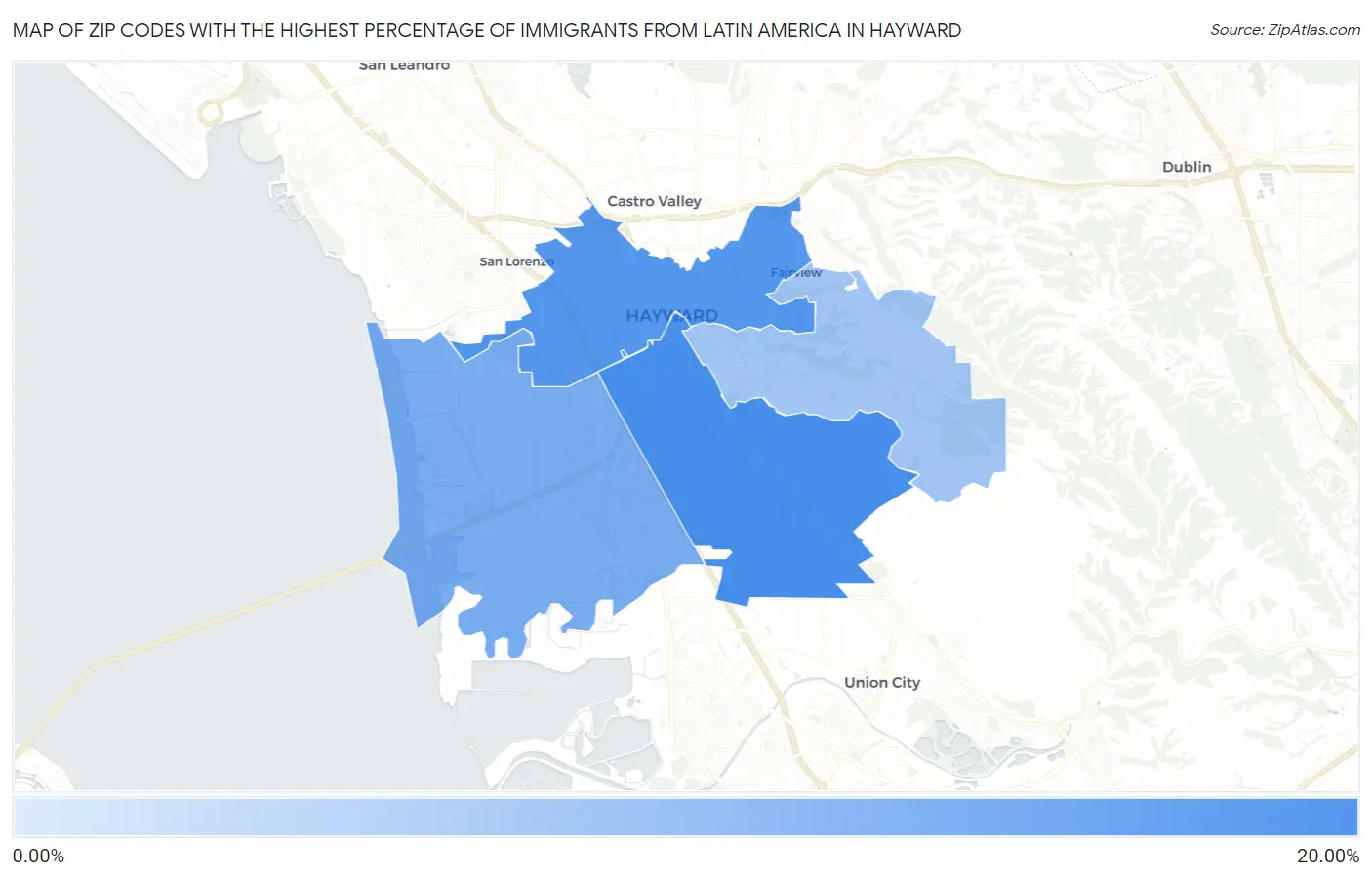 Zip Codes with the Highest Percentage of Immigrants from Latin America in Hayward Map