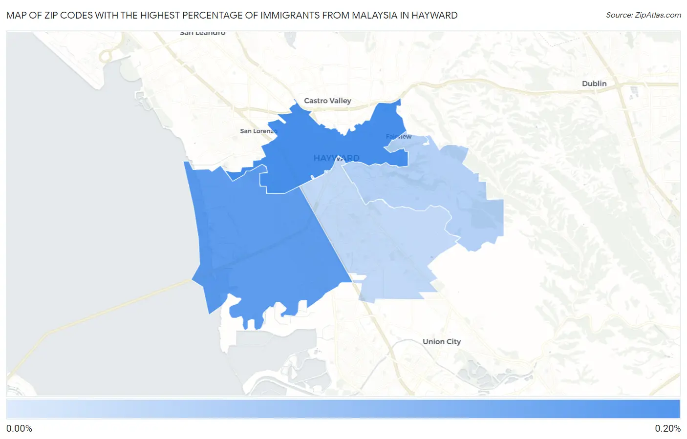Zip Codes with the Highest Percentage of Immigrants from Malaysia in Hayward Map