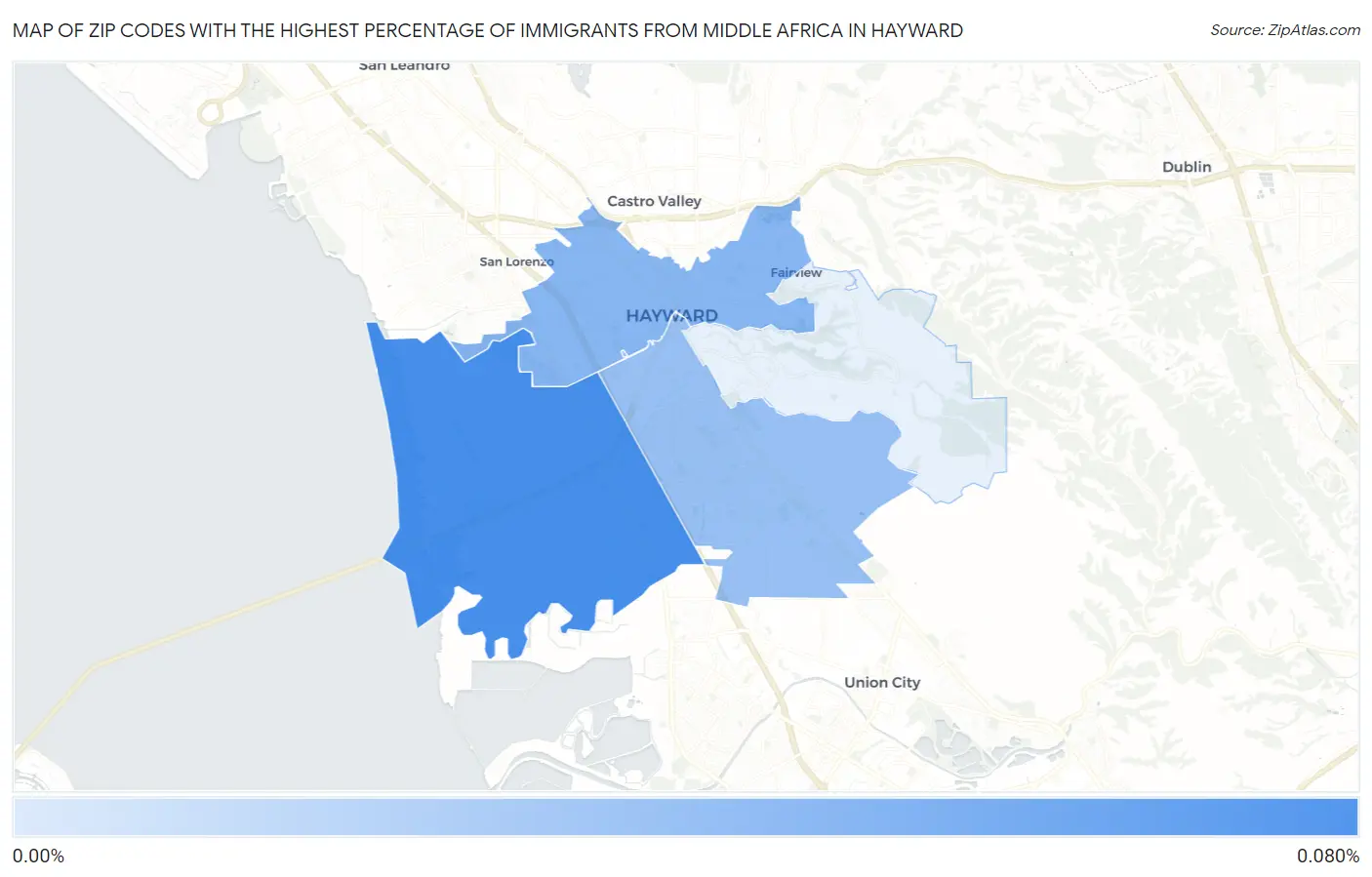 Zip Codes with the Highest Percentage of Immigrants from Middle Africa in Hayward Map