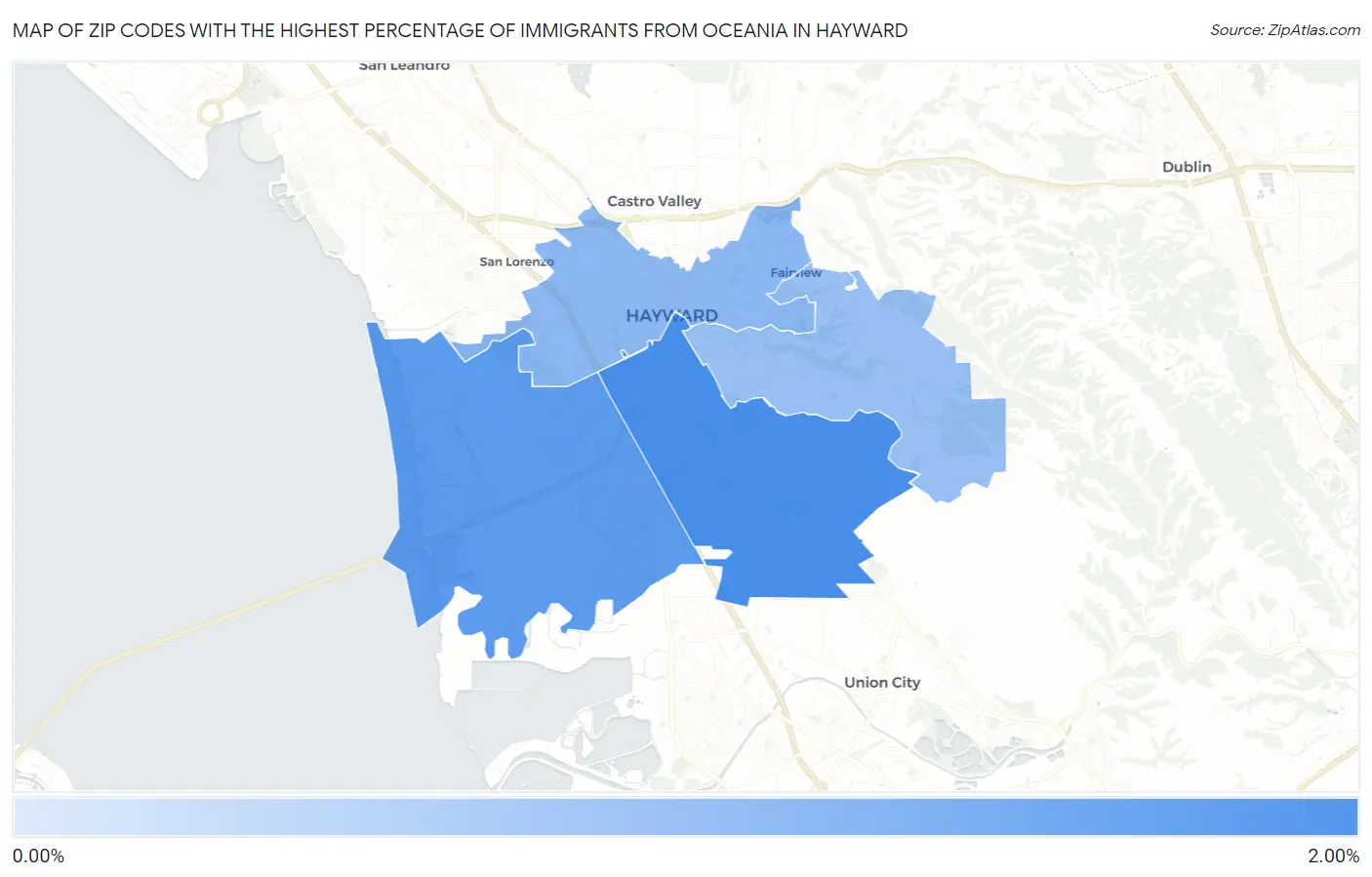 Zip Codes with the Highest Percentage of Immigrants from Oceania in Hayward Map