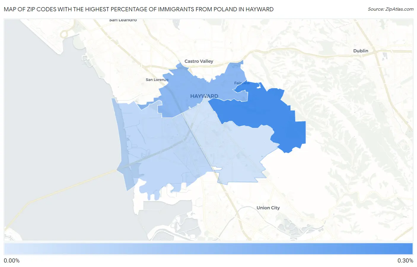 Zip Codes with the Highest Percentage of Immigrants from Poland in Hayward Map
