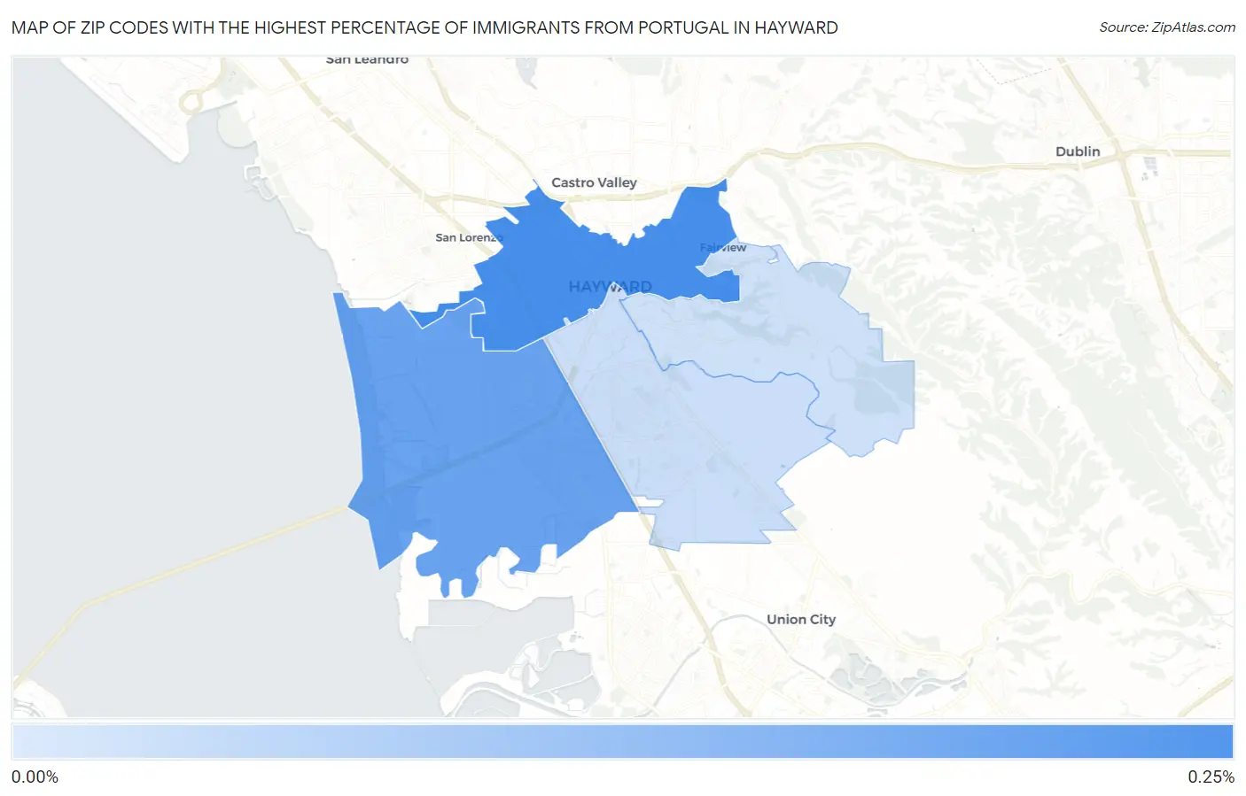 Zip Codes with the Highest Percentage of Immigrants from Portugal in Hayward Map