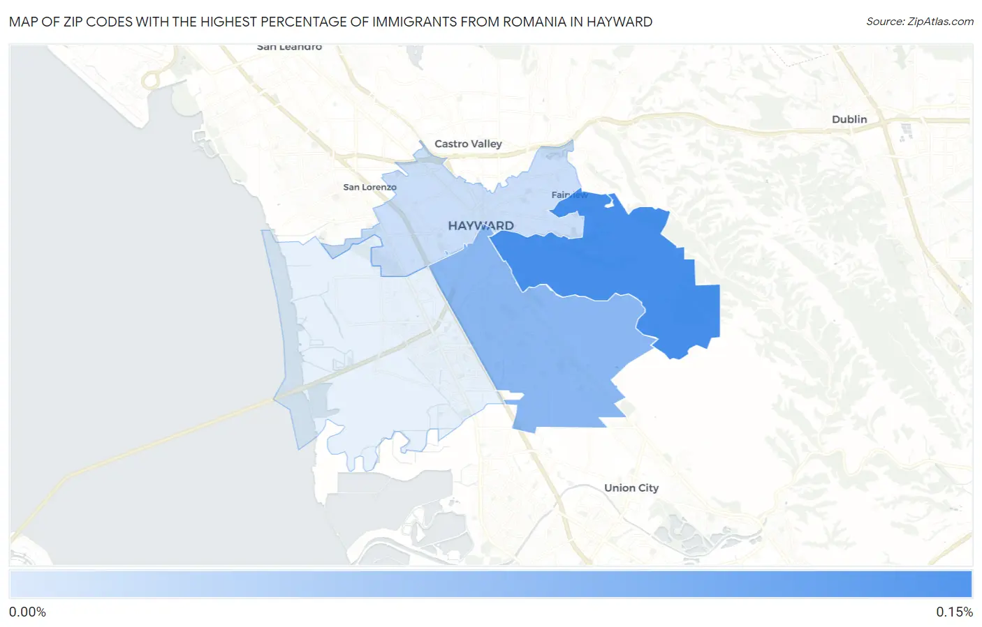 Zip Codes with the Highest Percentage of Immigrants from Romania in Hayward Map