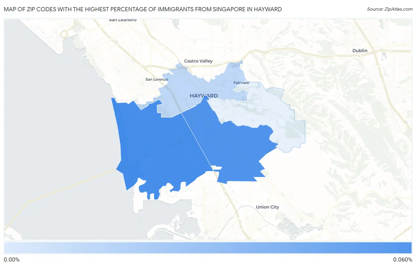Zip Codes with the Highest Percentage of Immigrants from Singapore in Hayward Map
