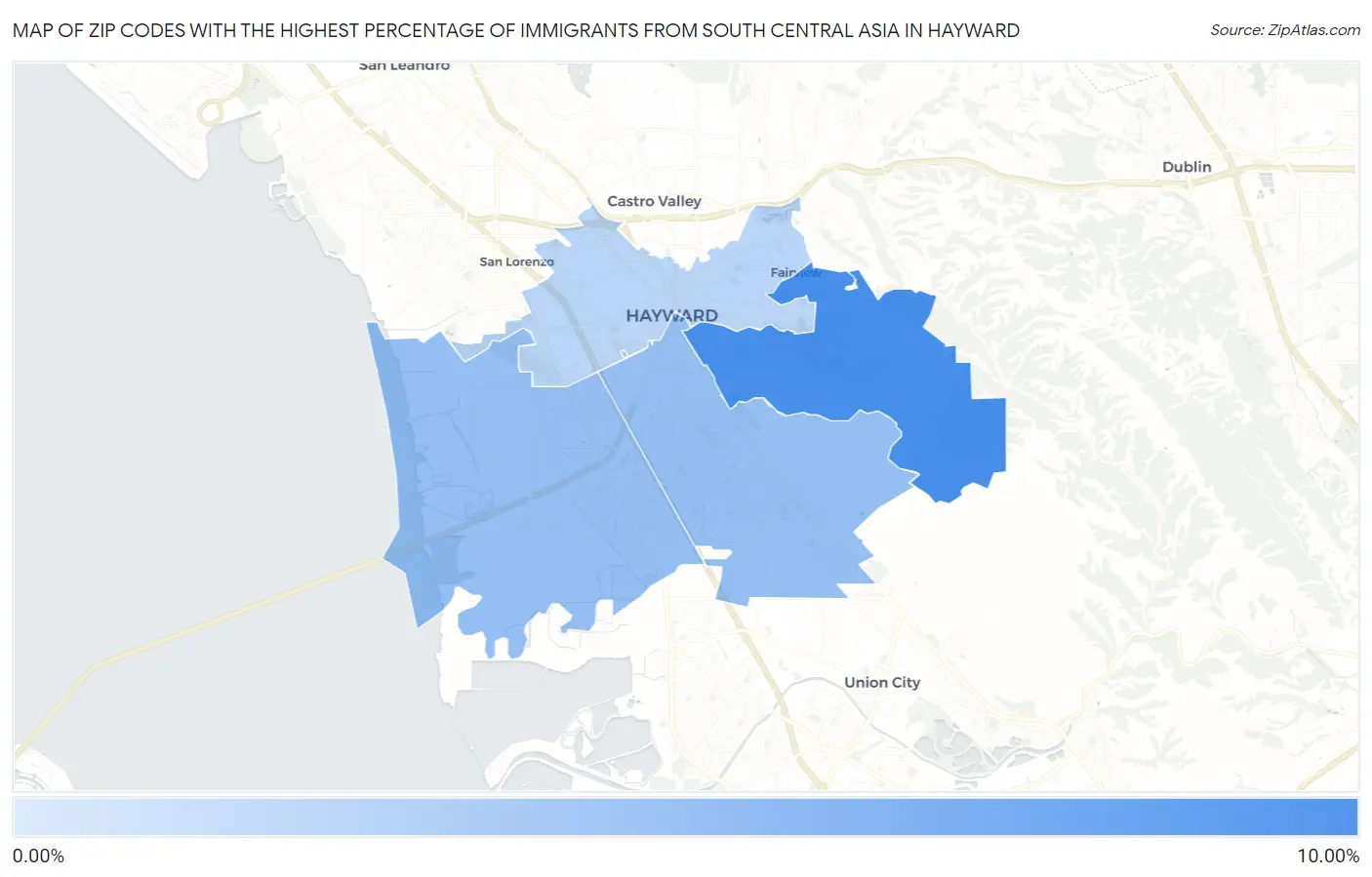 Zip Codes with the Highest Percentage of Immigrants from South Central Asia in Hayward Map
