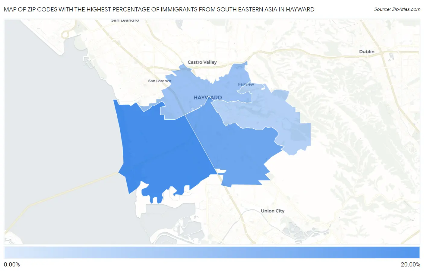 Zip Codes with the Highest Percentage of Immigrants from South Eastern Asia in Hayward Map