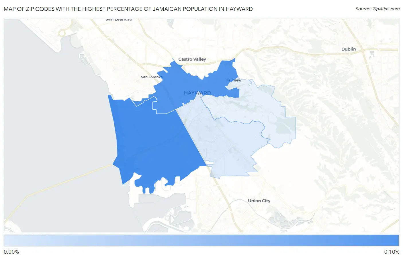 Zip Codes with the Highest Percentage of Jamaican Population in Hayward Map