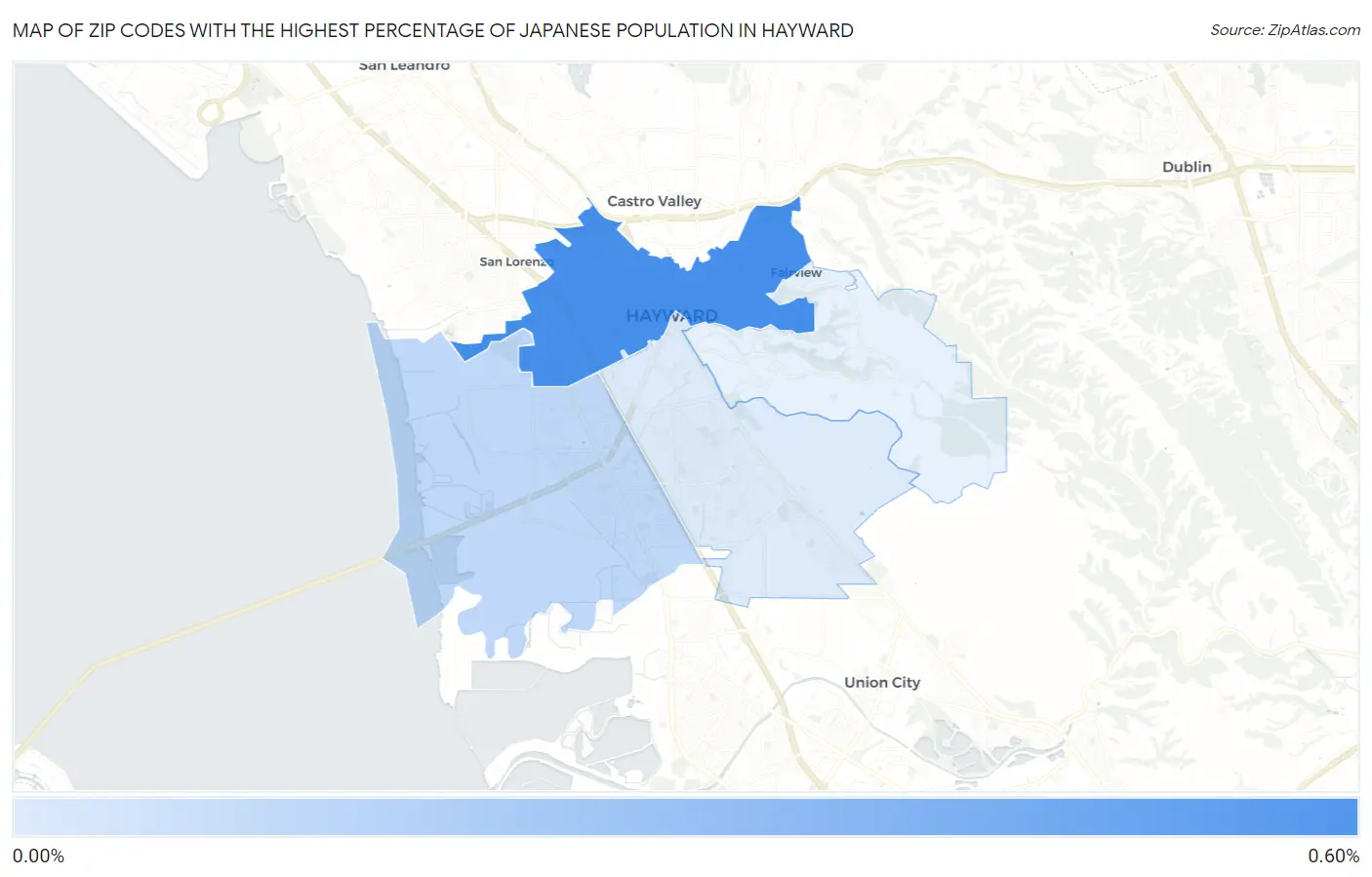 Zip Codes with the Highest Percentage of Japanese Population in Hayward Map
