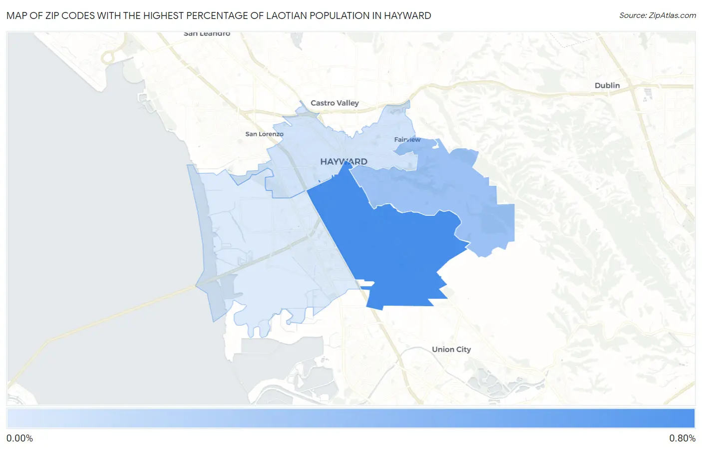 Zip Codes with the Highest Percentage of Laotian Population in Hayward Map