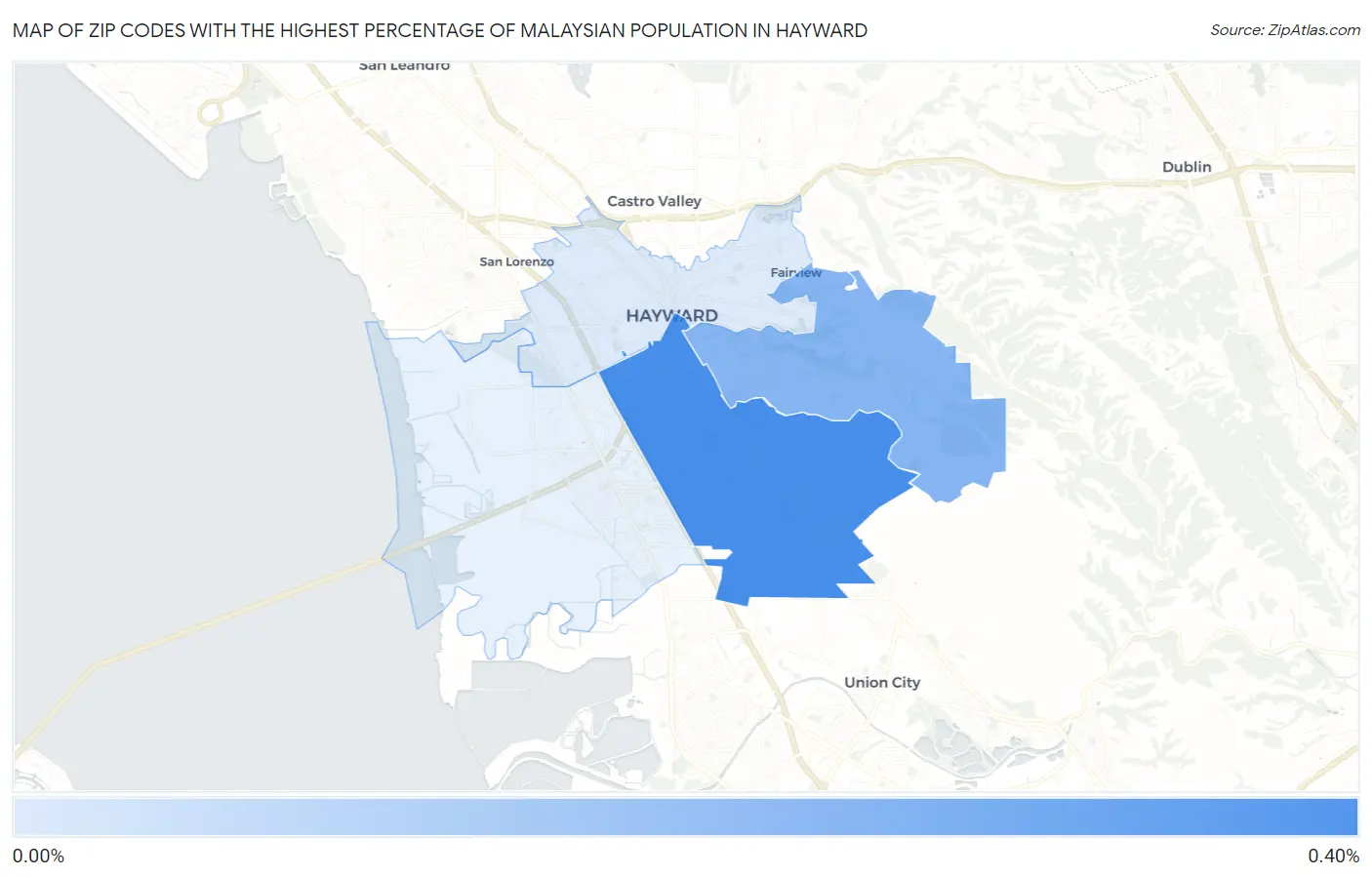 Zip Codes with the Highest Percentage of Malaysian Population in Hayward Map