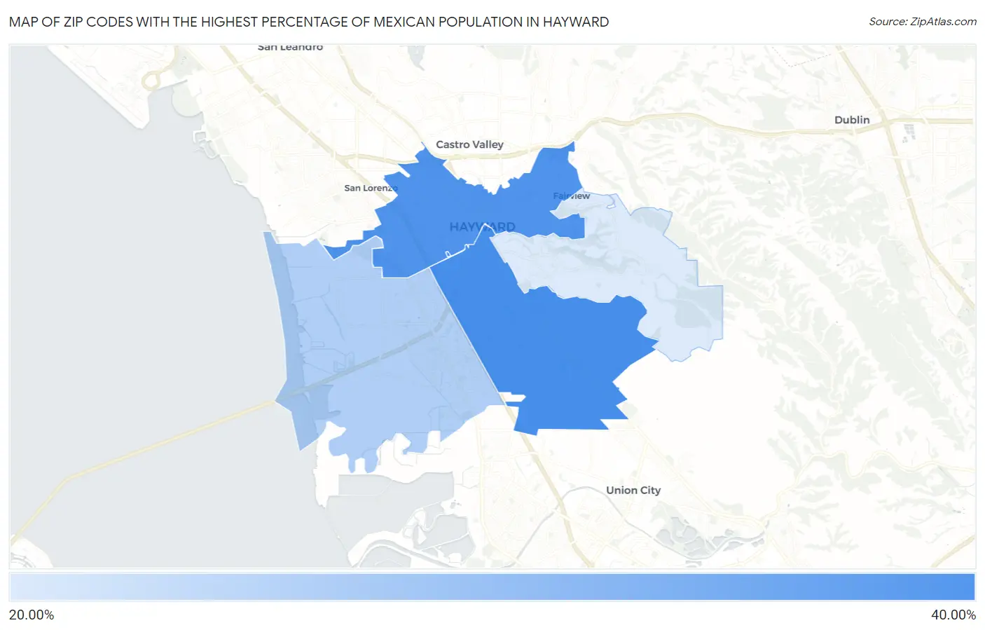 Zip Codes with the Highest Percentage of Mexican Population in Hayward Map