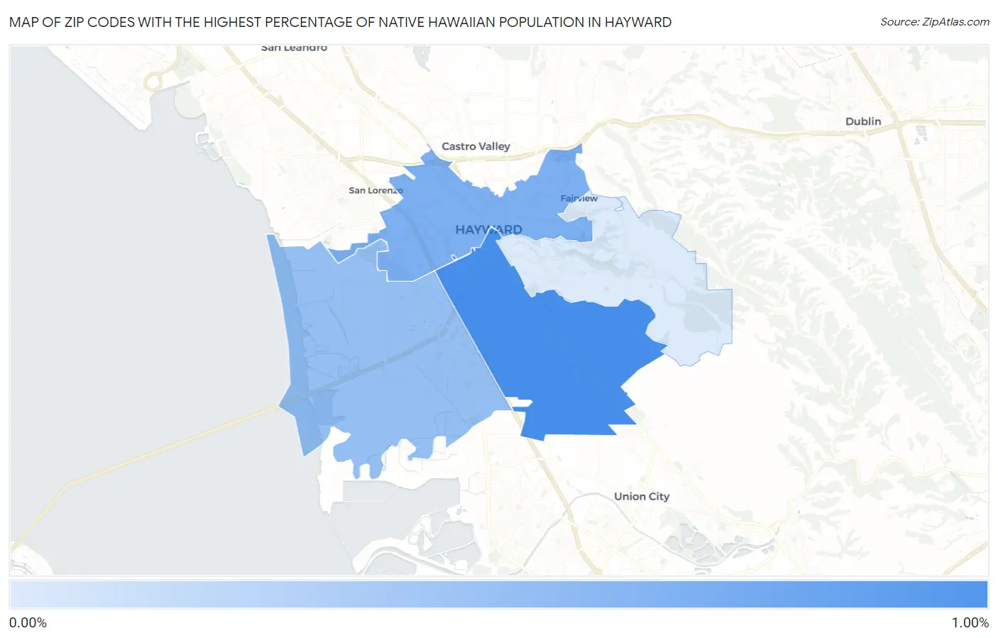 Zip Codes with the Highest Percentage of Native Hawaiian Population in Hayward Map