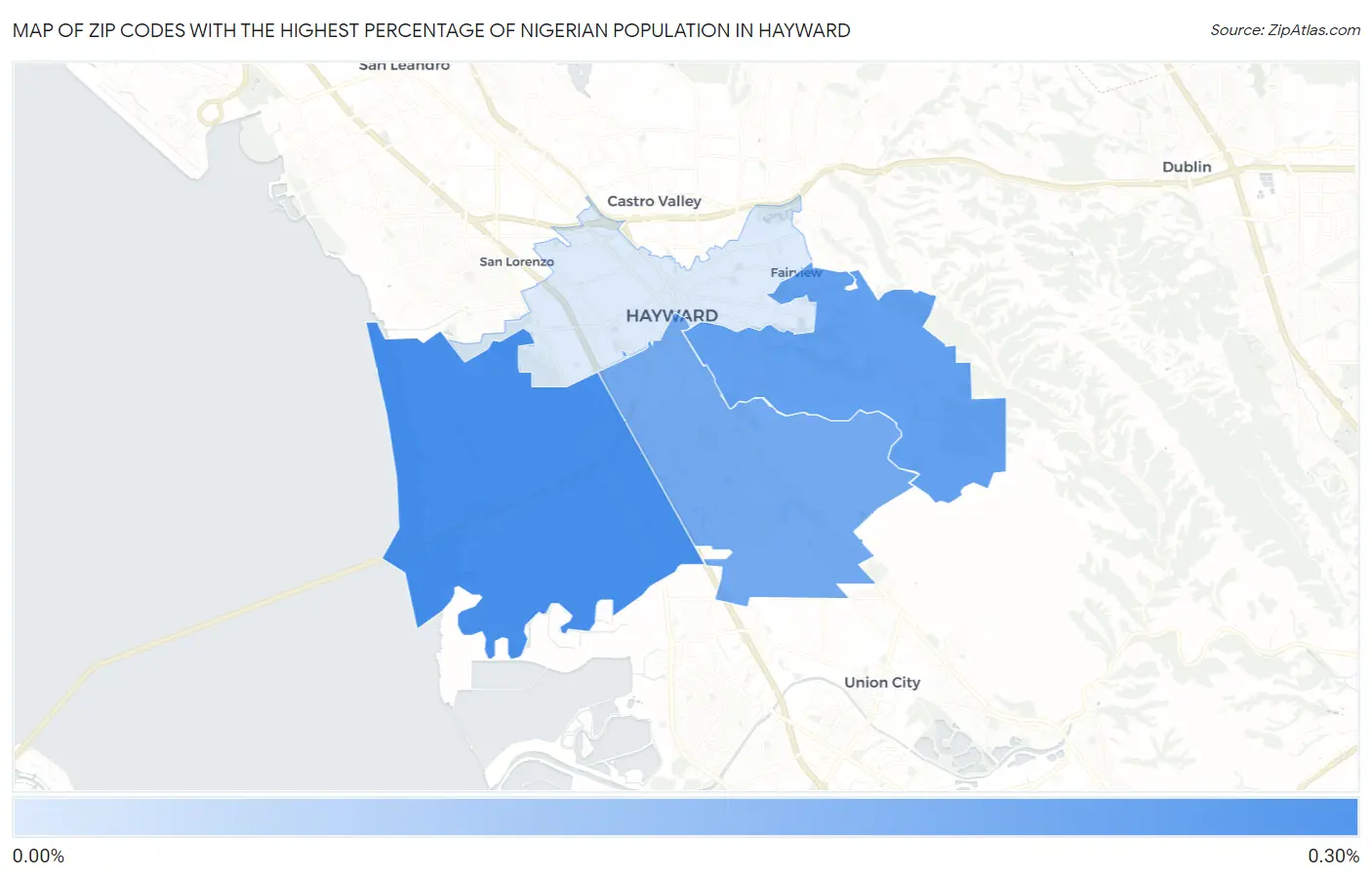 Zip Codes with the Highest Percentage of Nigerian Population in Hayward Map