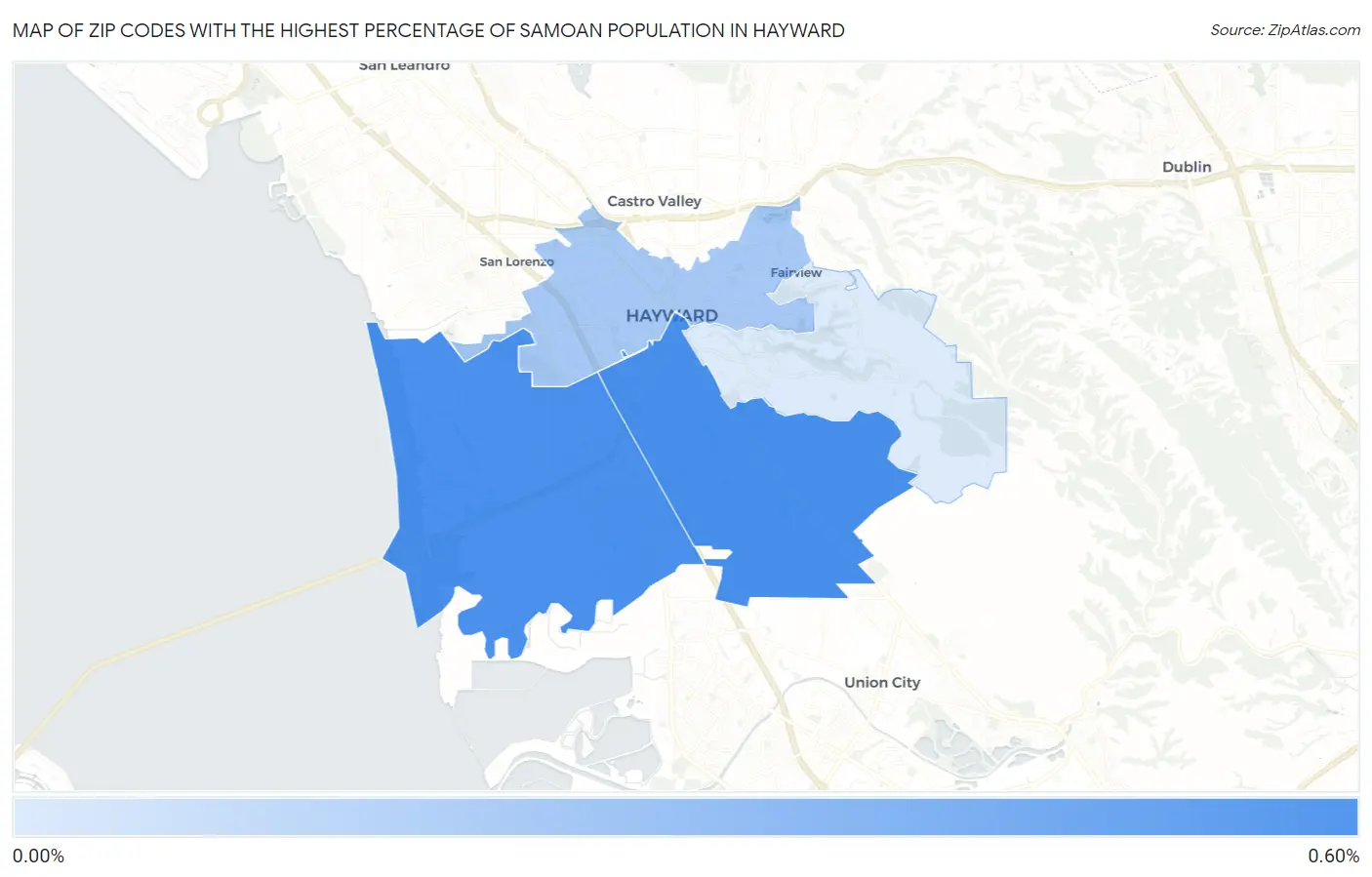 Zip Codes with the Highest Percentage of Samoan Population in Hayward Map