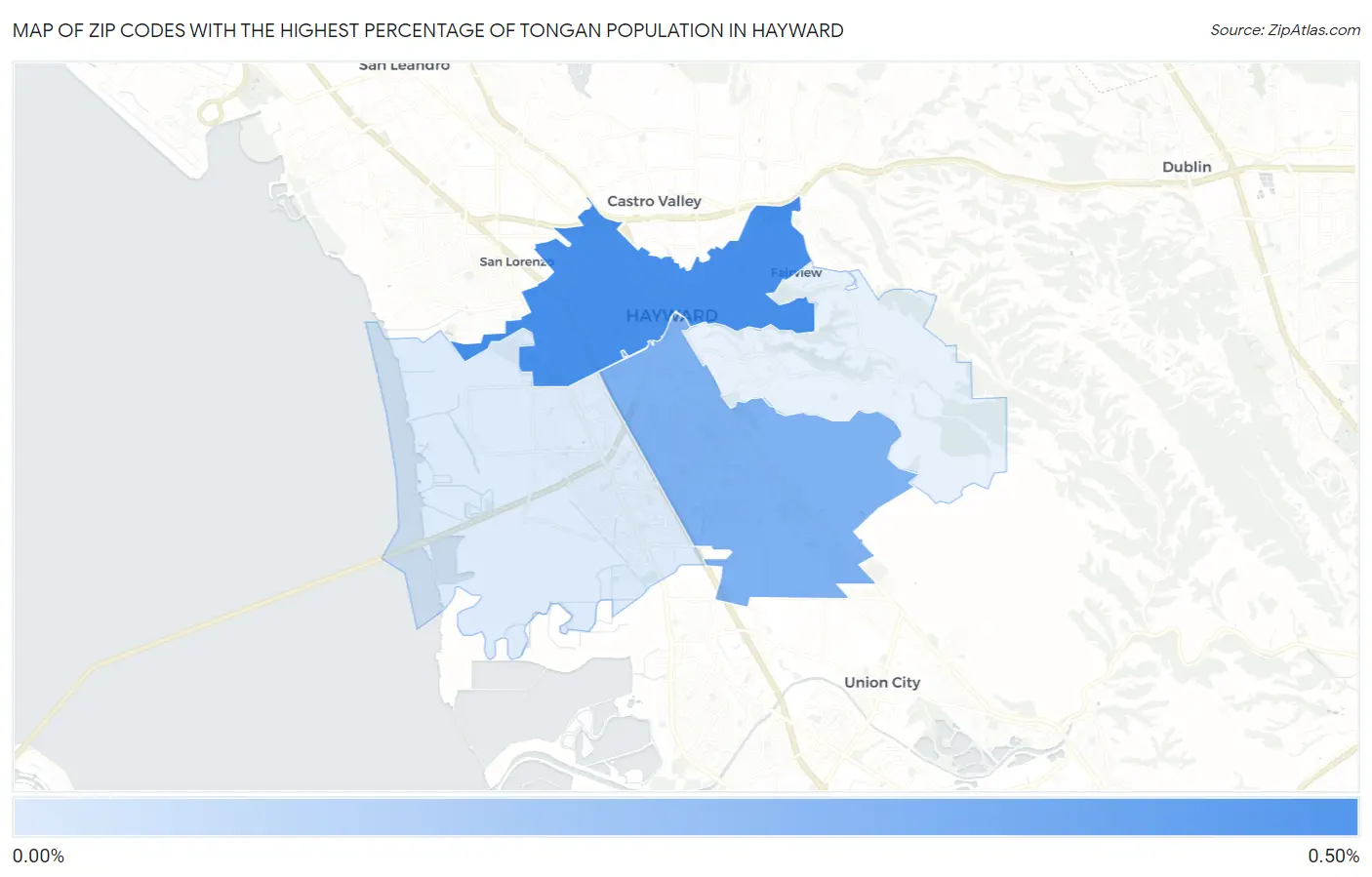 Zip Codes with the Highest Percentage of Tongan Population in Hayward Map