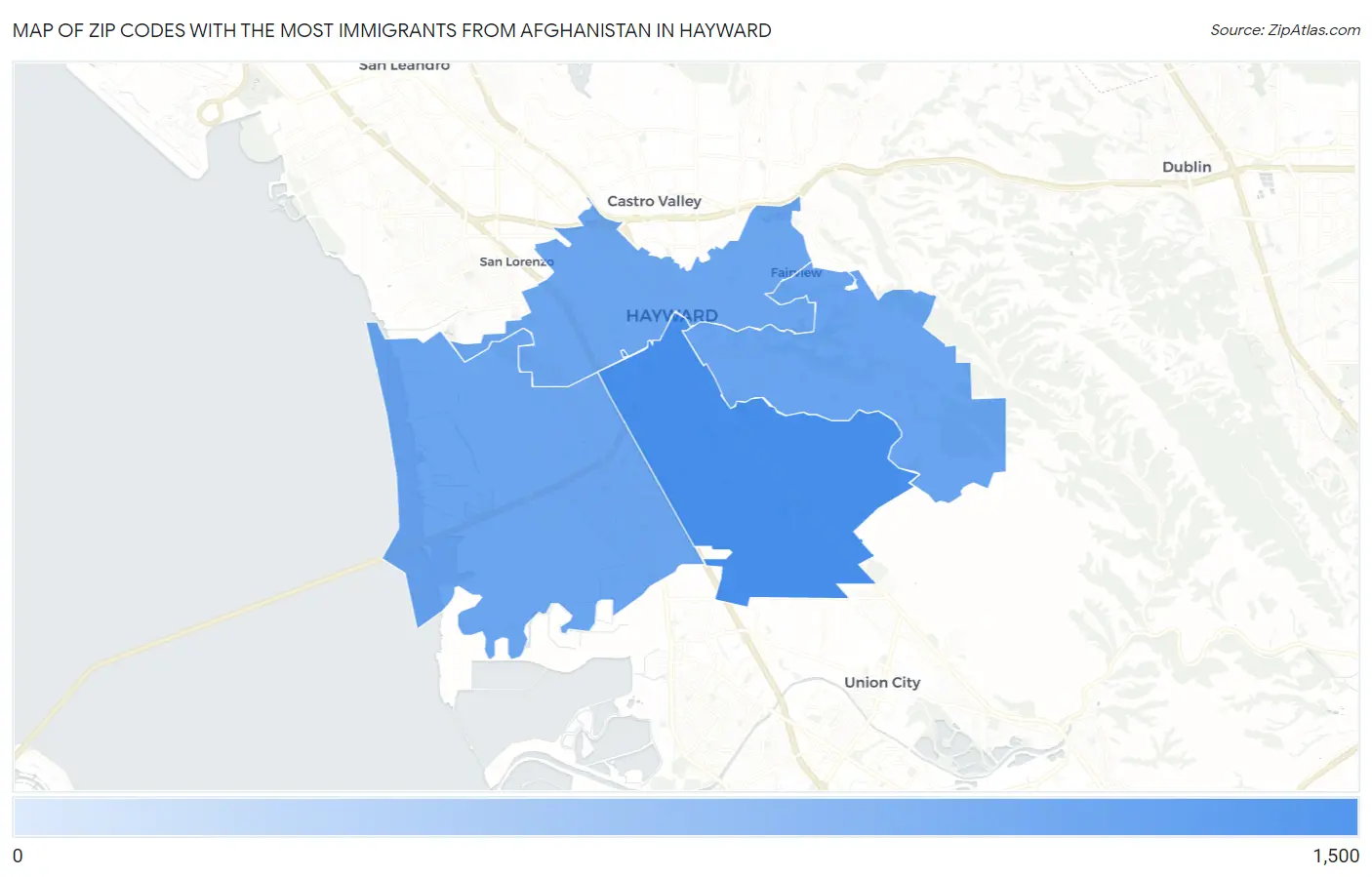 Zip Codes with the Most Immigrants from Afghanistan in Hayward Map